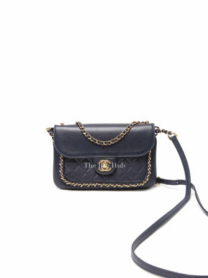 Chanel Navy Quilted Lambskin Unchained Single Flap Small Shoulder Bag GHW