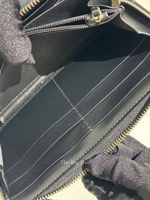 Gucci Black Calfskin Matelasse GG Marmont Zip Around Wallet