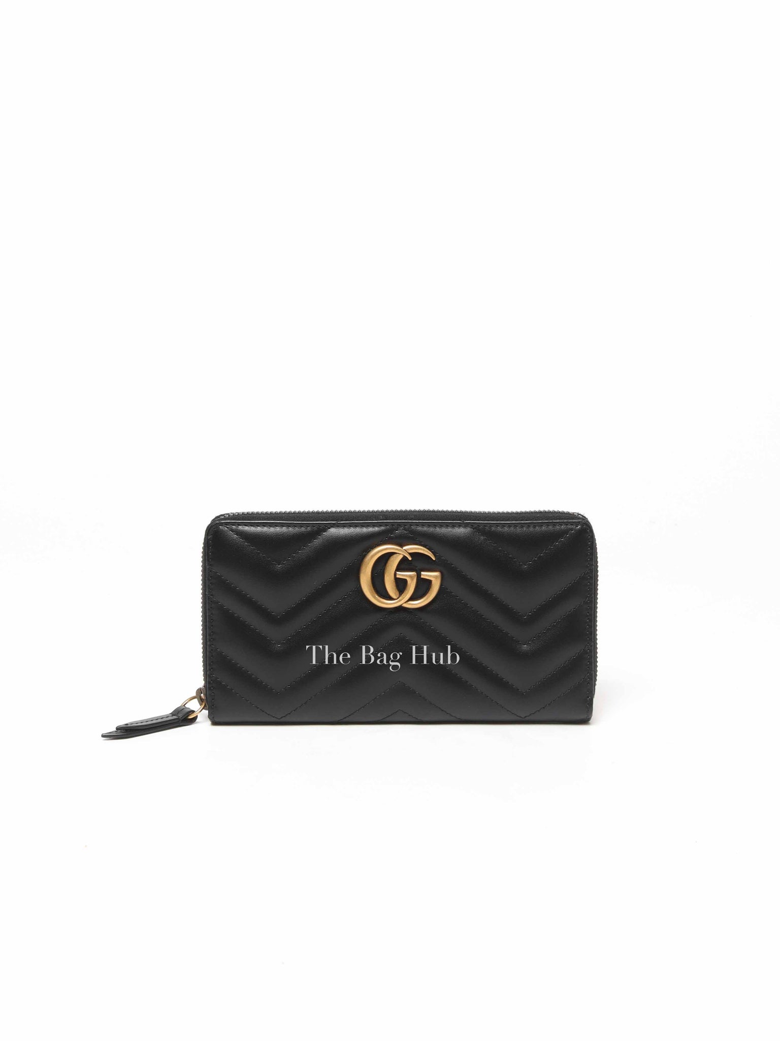 Gucci Black Calfskin Matelasse GG Marmont Zip Around Wallet