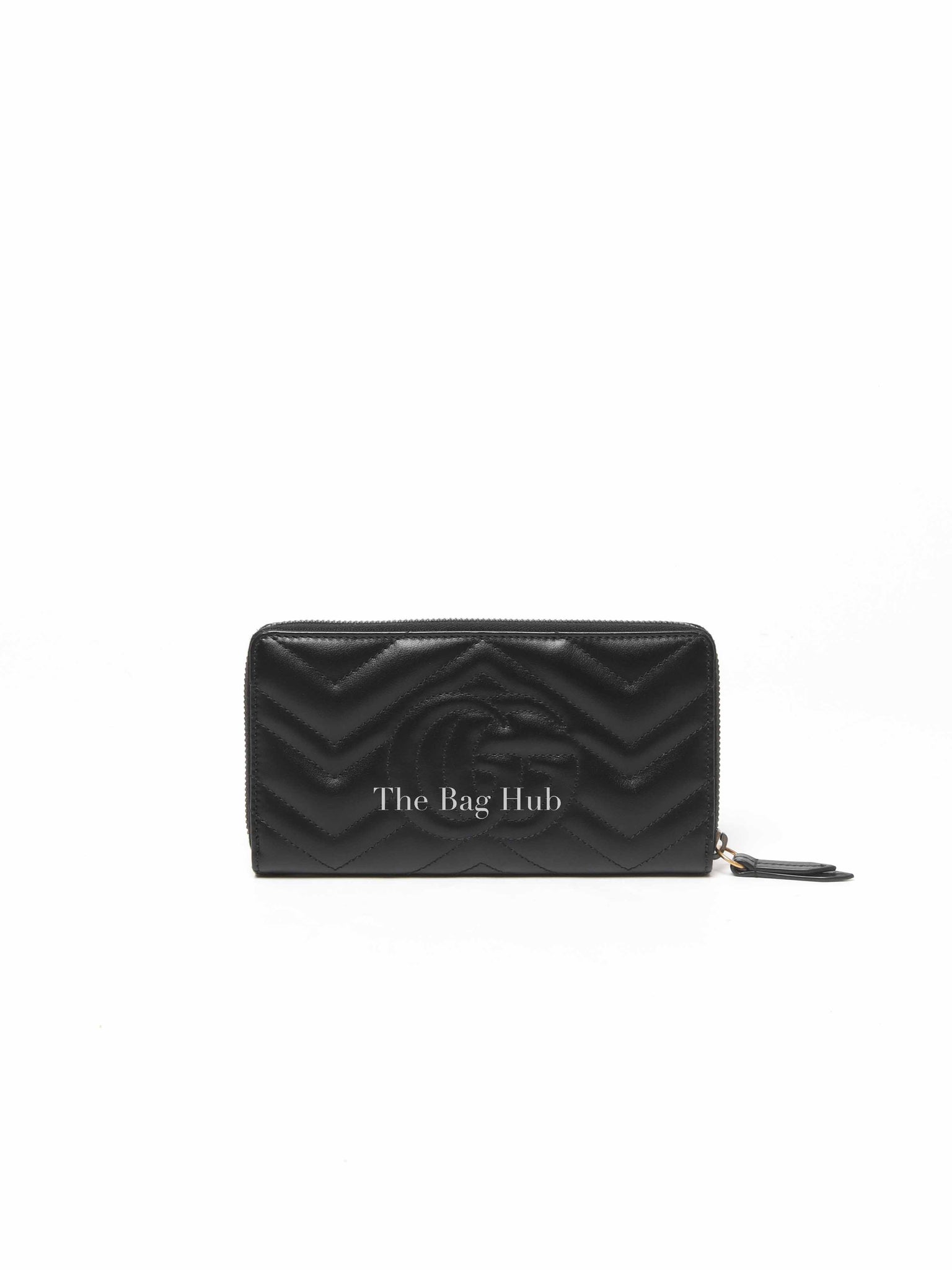 Gucci Black Calfskin Matelasse GG Marmont Zip Around Wallet
