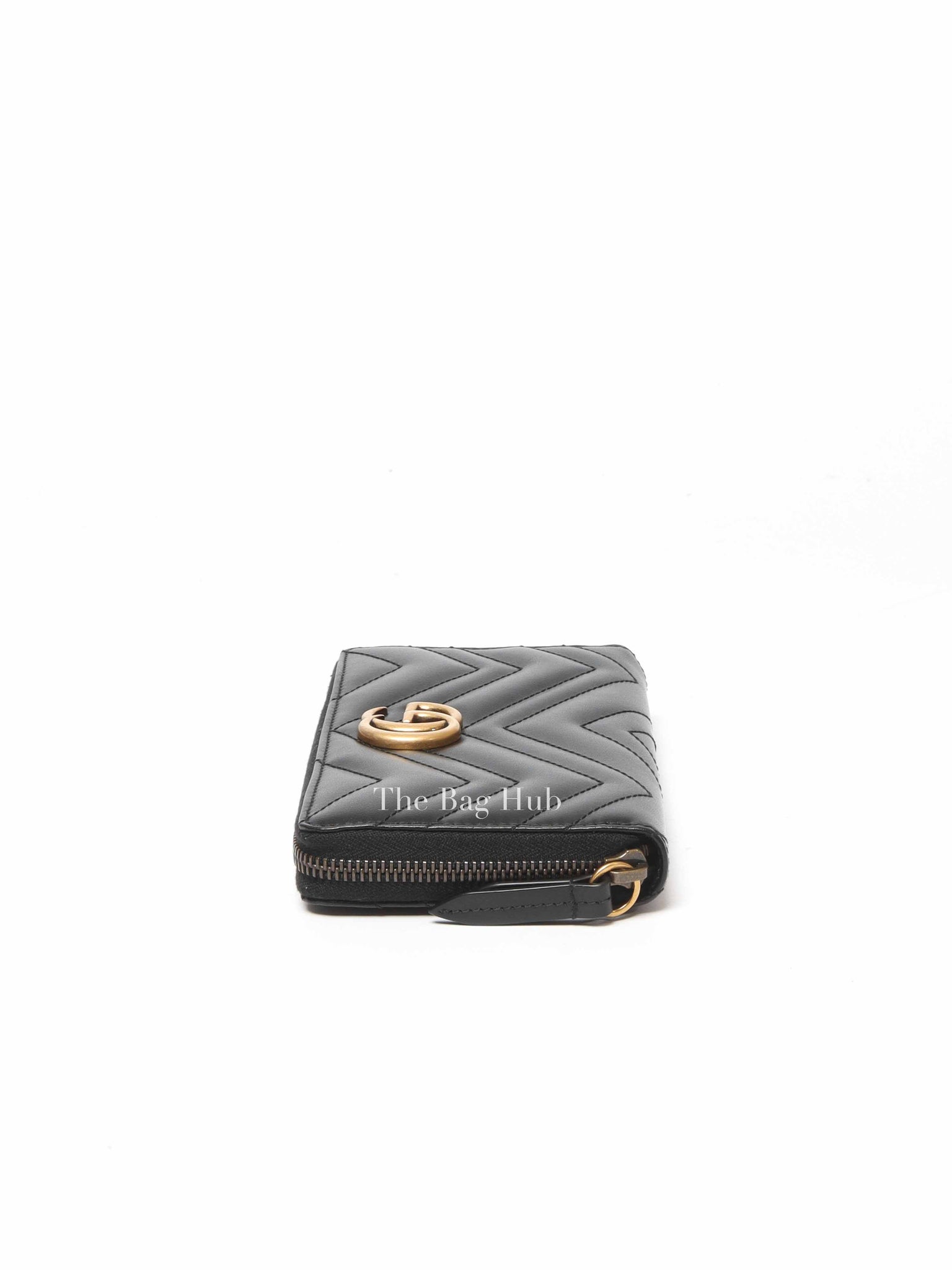 Gucci Black Calfskin Matelasse GG Marmont Zip Around Wallet