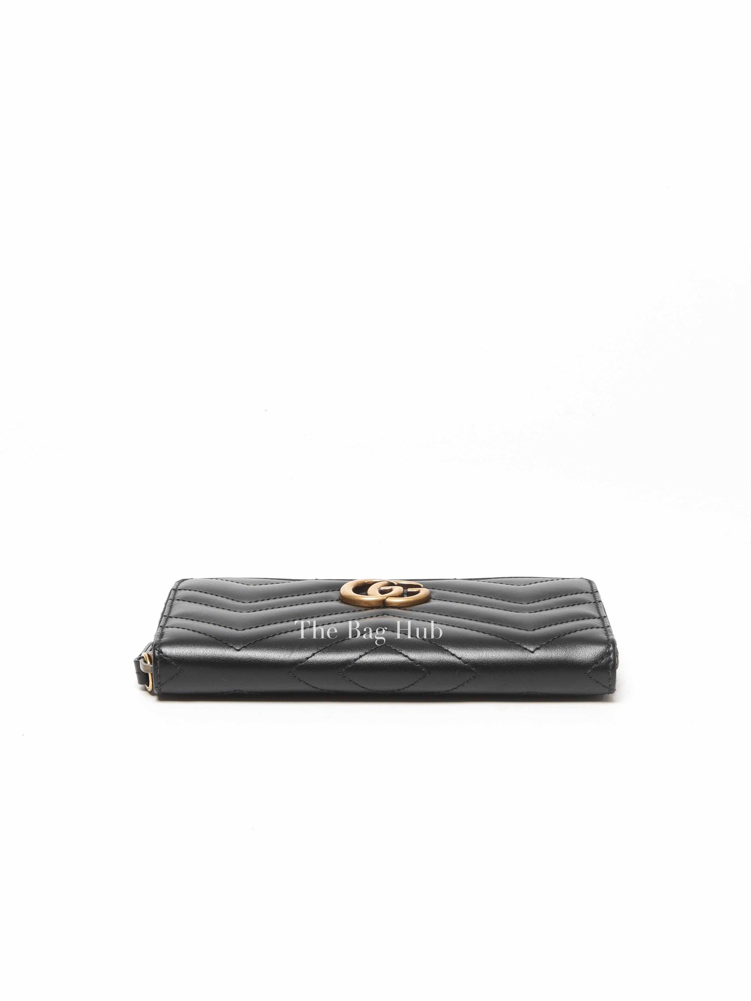 Gucci Black Calfskin Matelasse GG Marmont Zip Around Wallet