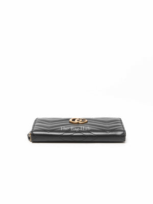 Gucci Black Calfskin Matelasse GG Marmont Zip Around Wallet