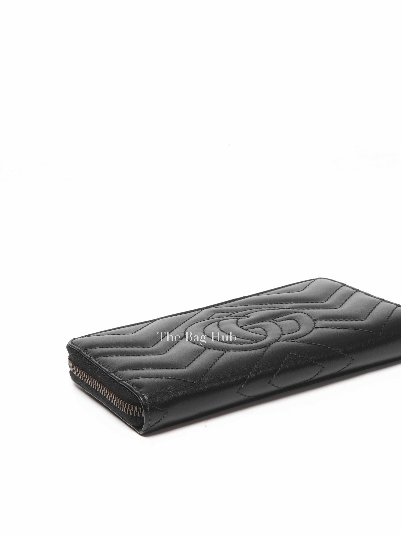 Gucci Black Calfskin Matelasse GG Marmont Zip Around Wallet