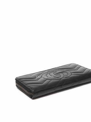 Gucci Black Calfskin Matelasse GG Marmont Zip Around Wallet