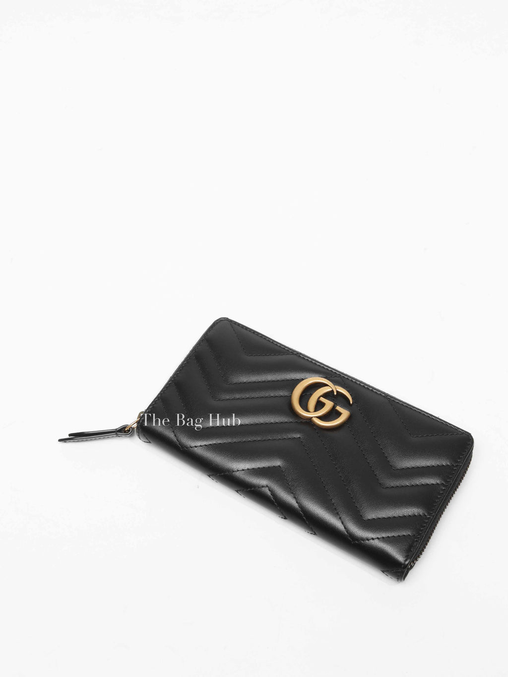 Gucci Black Calfskin Matelasse GG Marmont Zip Around Wallet