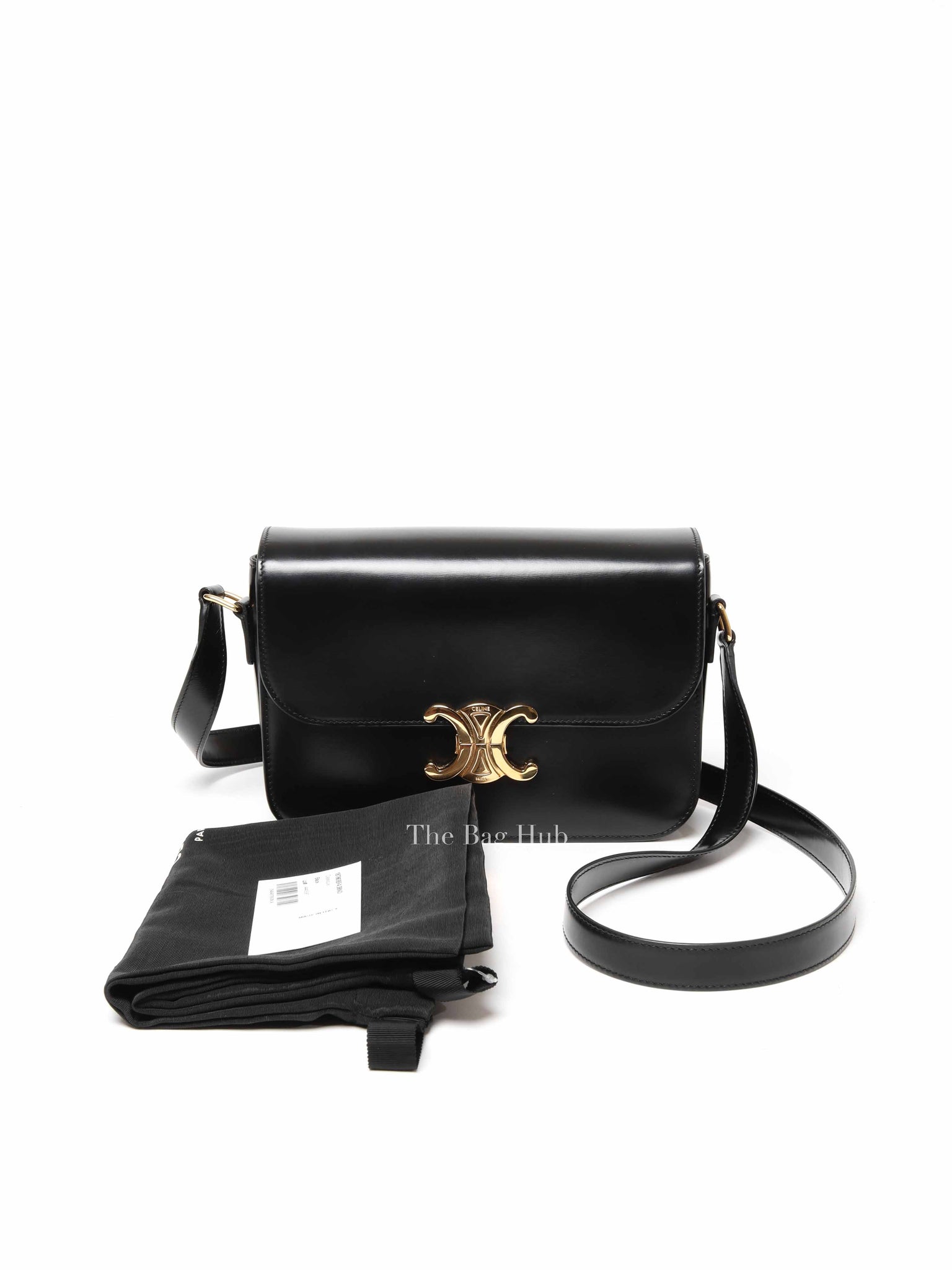 Celine Black Shiny Calfskin Medium Triomphe Shoulder Bag