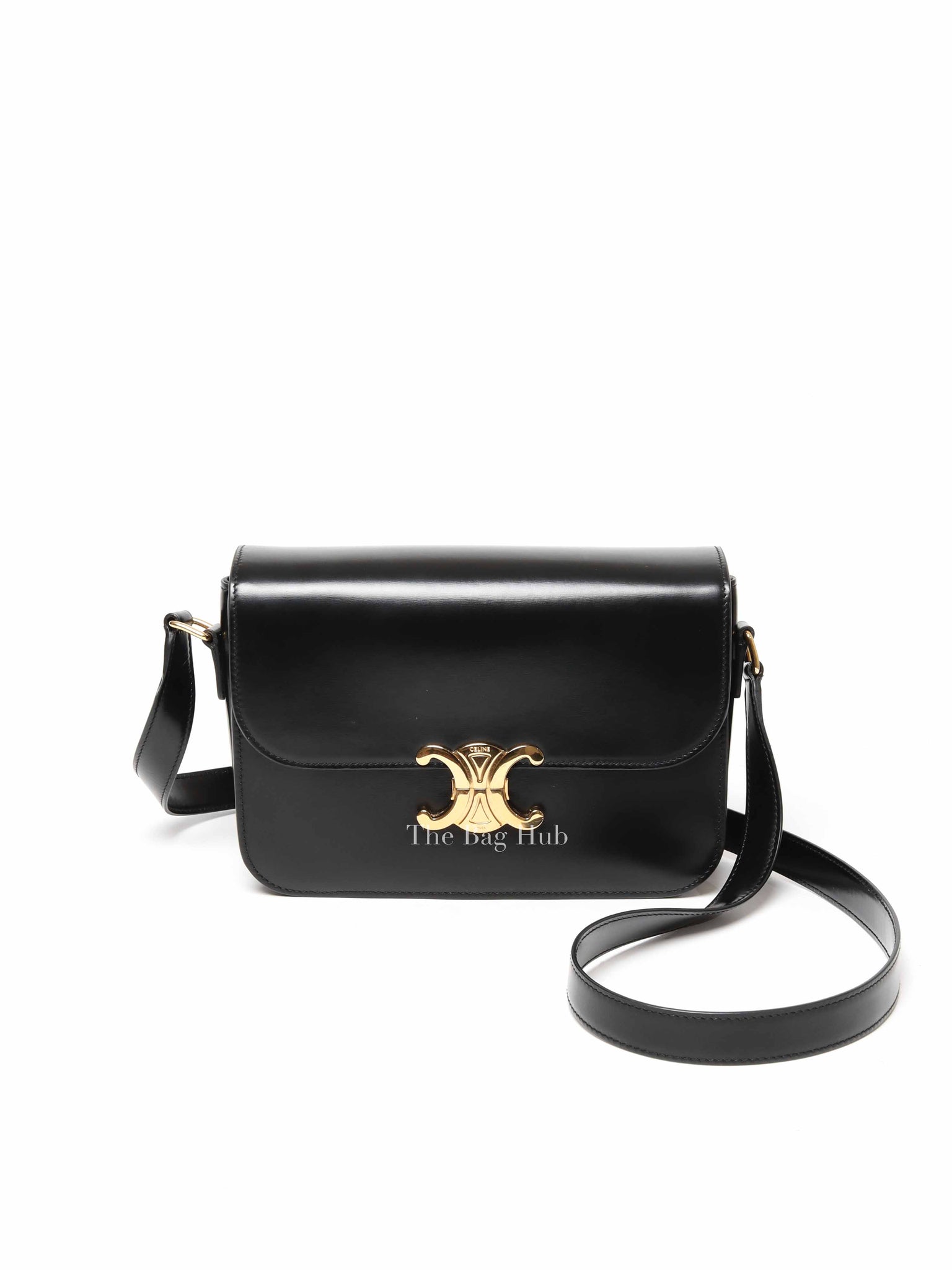 Celine Black Shiny Calfskin Medium Triomphe Shoulder Bag