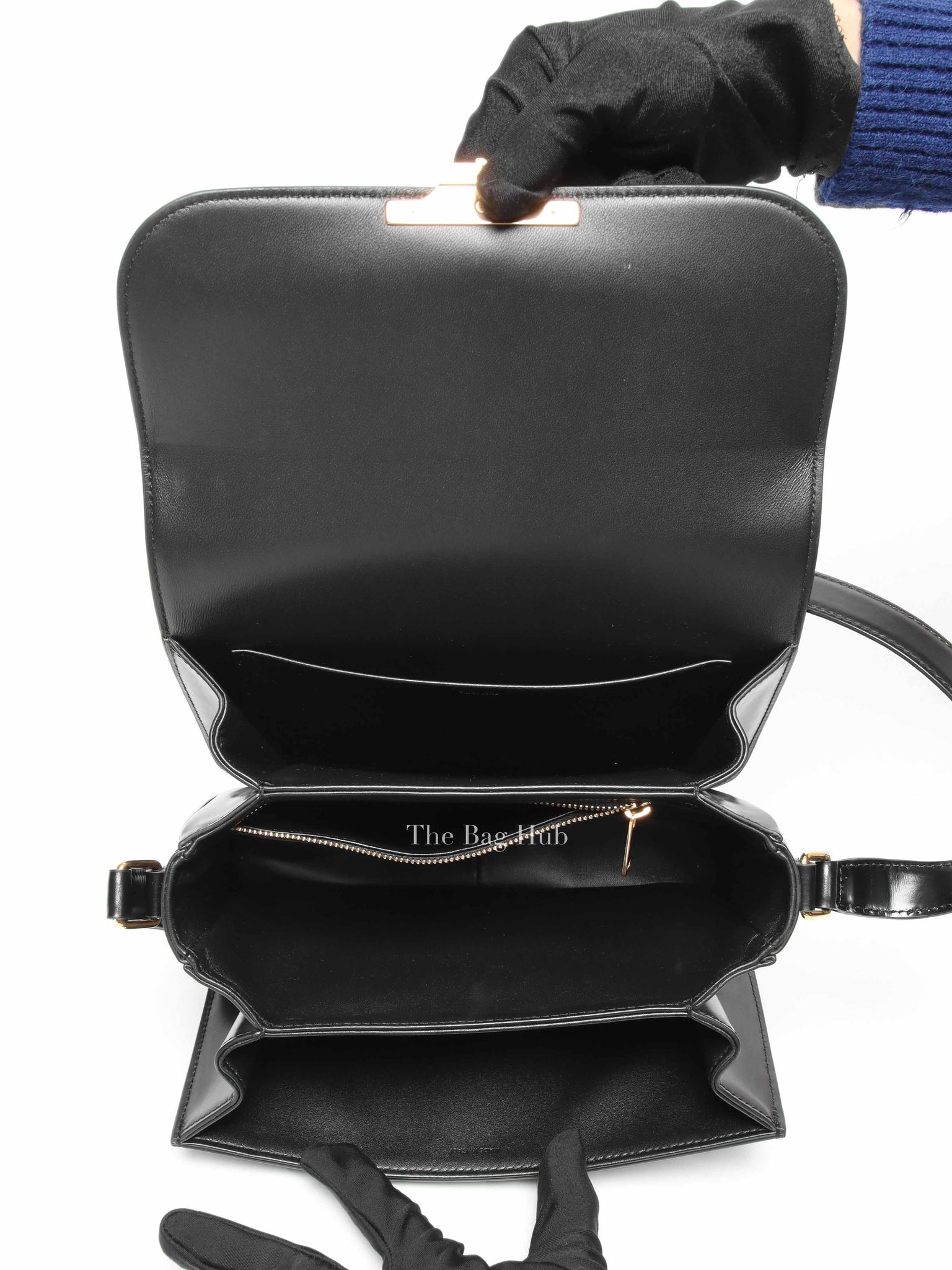Celine Black Shiny Calfskin Medium Triomphe Shoulder Bag