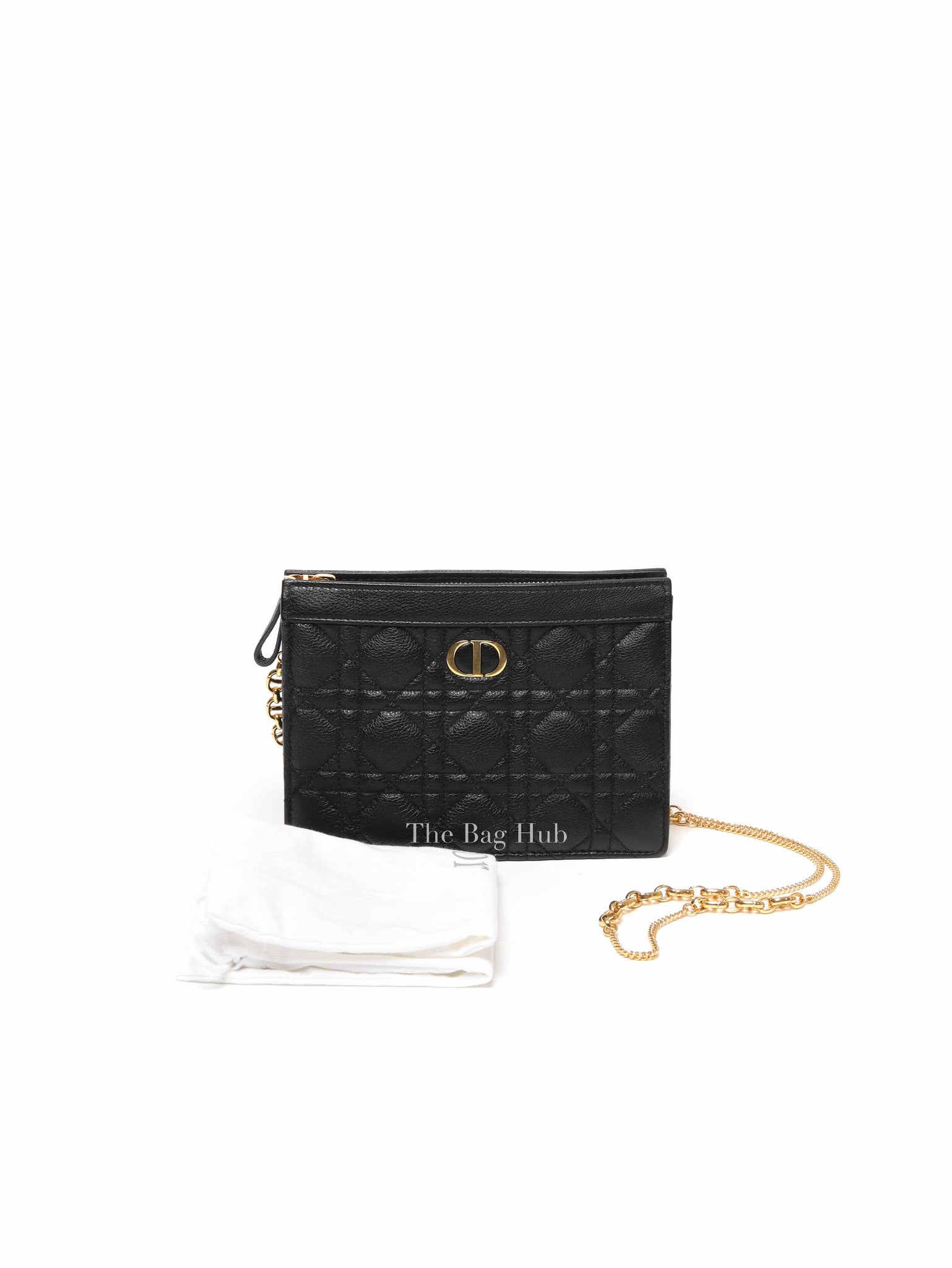 Dior Black Cannage Leather Caro Zipped Chain Pouch