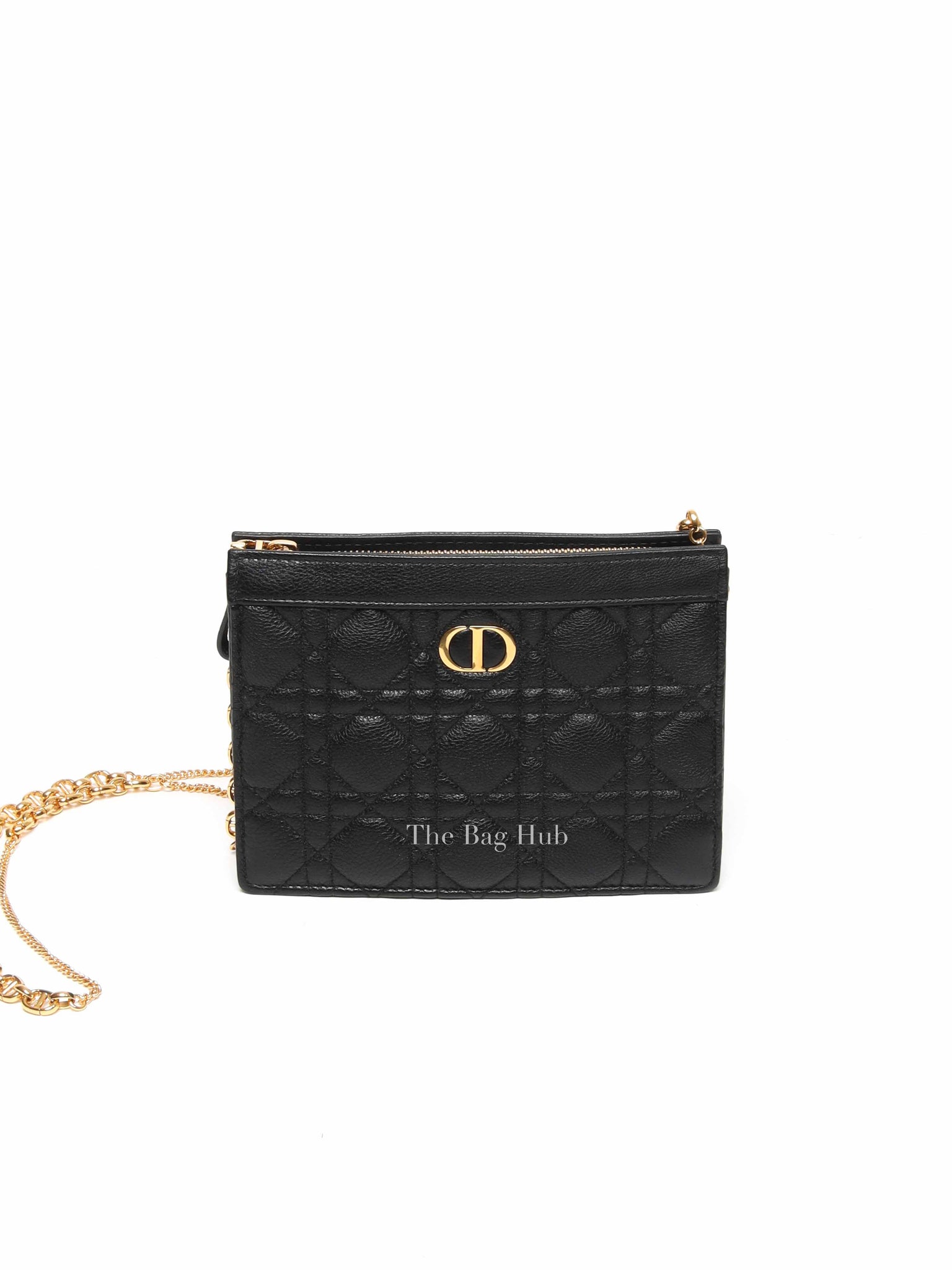 Dior Black Cannage Leather Caro Zipped Chain Pouch
