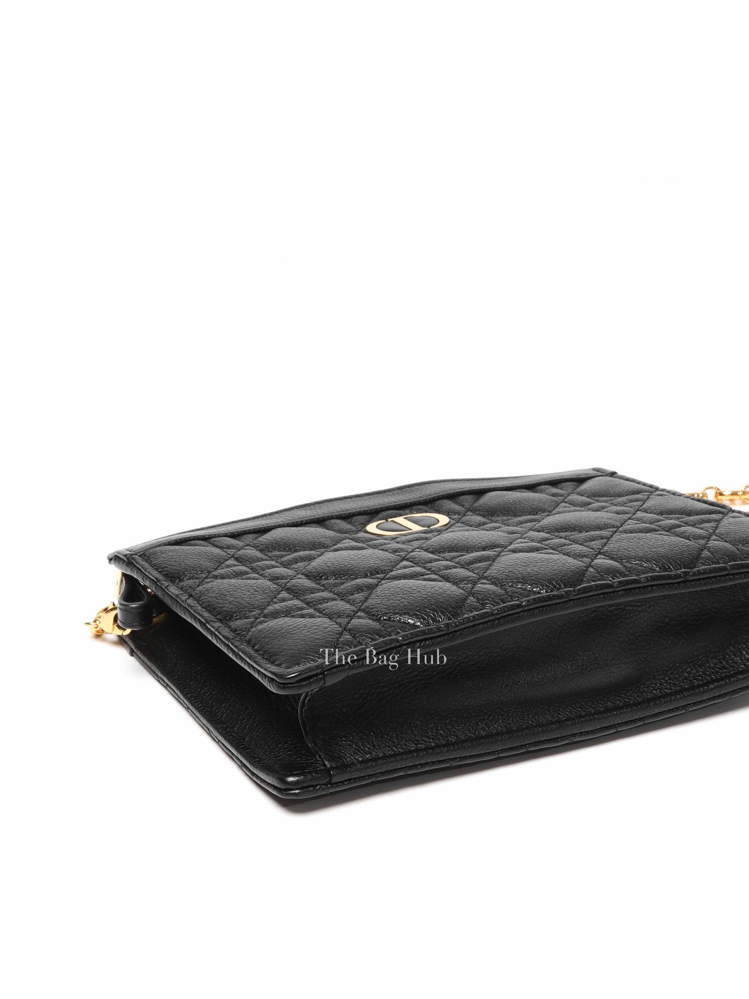 Dior Black Cannage Leather Caro Zipped Chain Pouch