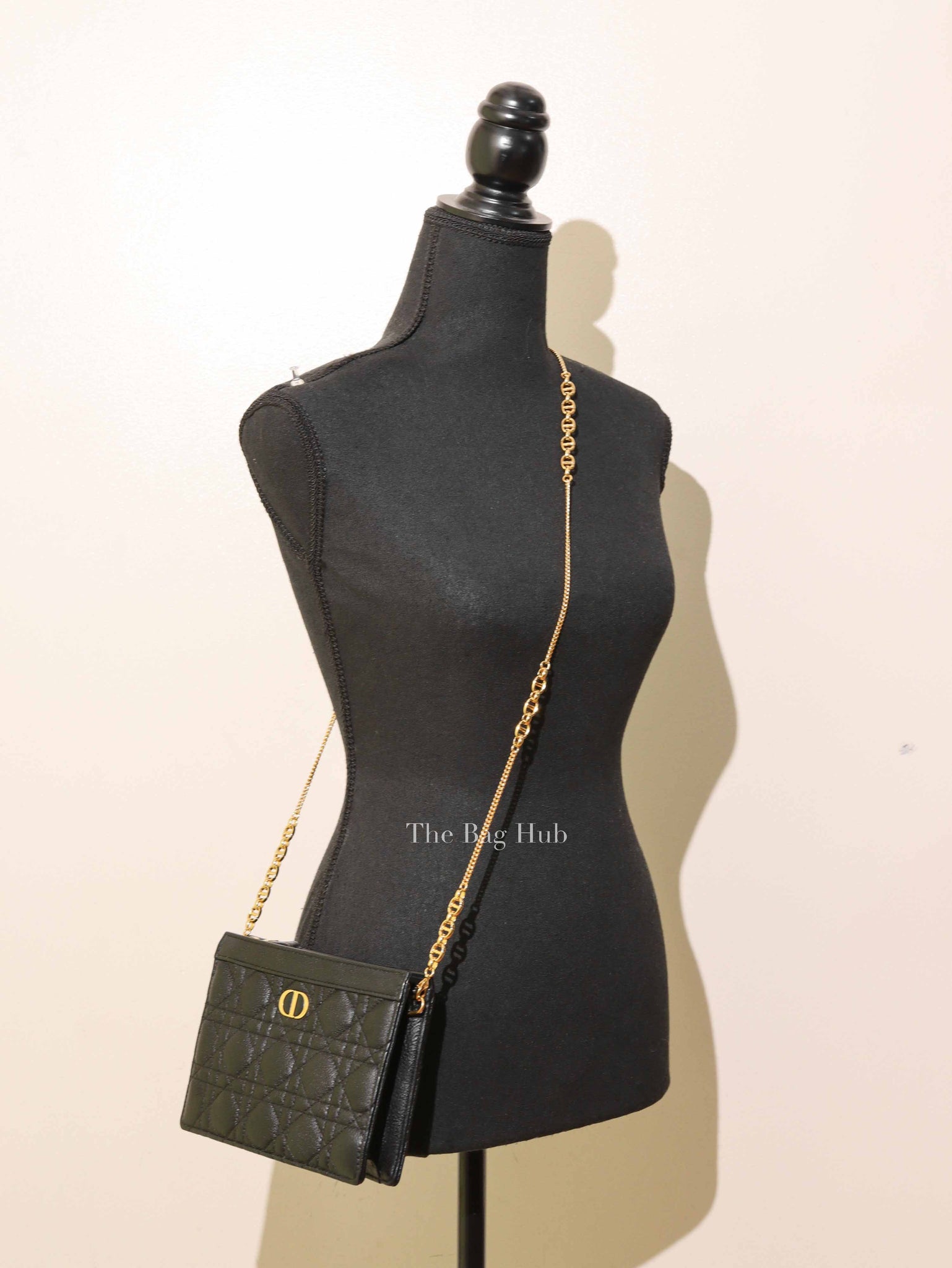 Dior Black Cannage Leather Caro Zipped Chain Pouch