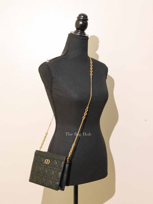 Dior Black Cannage Leather Caro Zipped Chain Pouch
