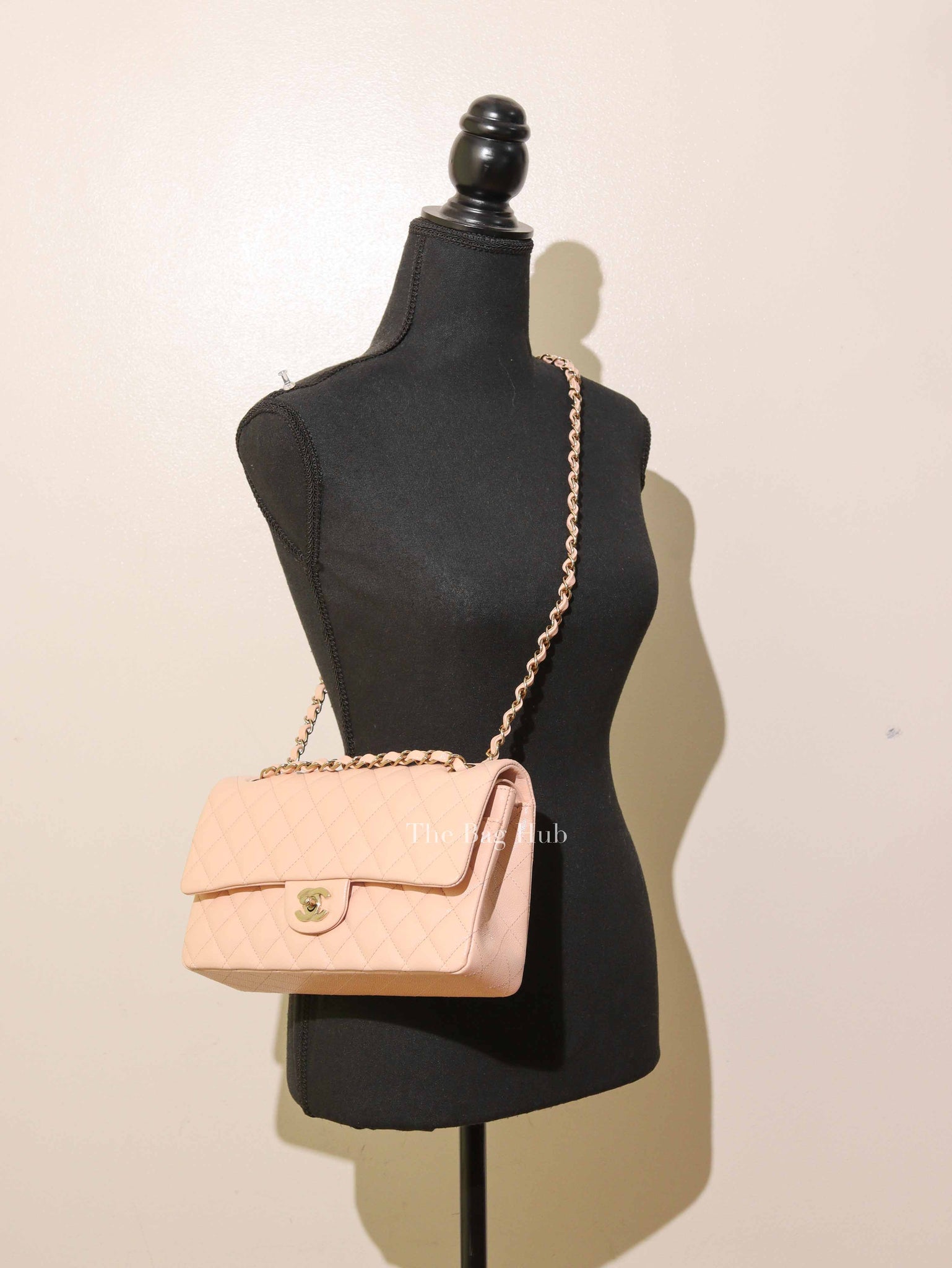 Chanel Beige Caviar Classic Medium Double Flap Bag GHW