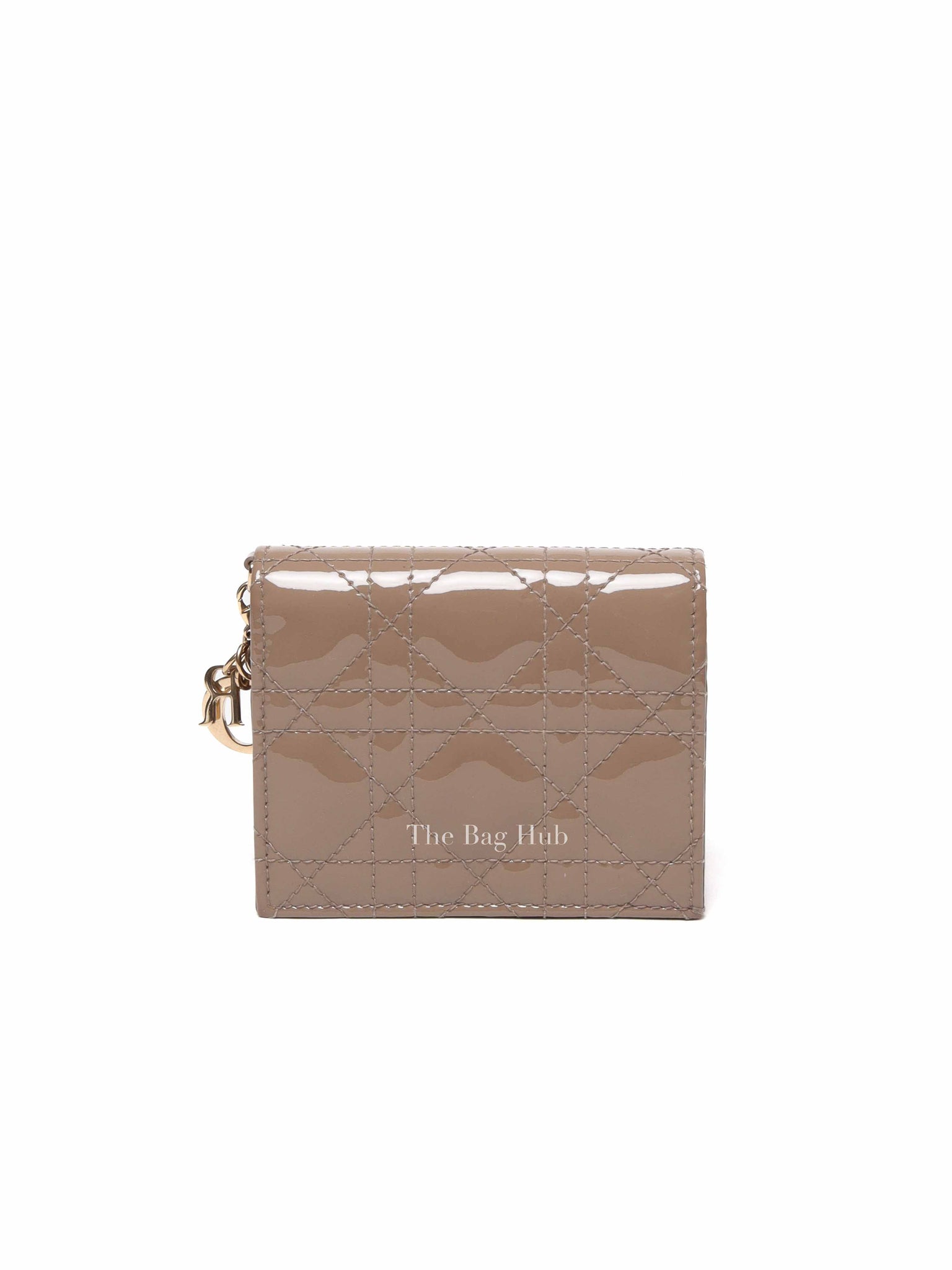 Dior Warm Taupe Patent Cannage Mini Lady Dior Gardenia Wallet