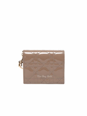 Dior Warm Taupe Patent Cannage Mini Lady Dior Gardenia Wallet