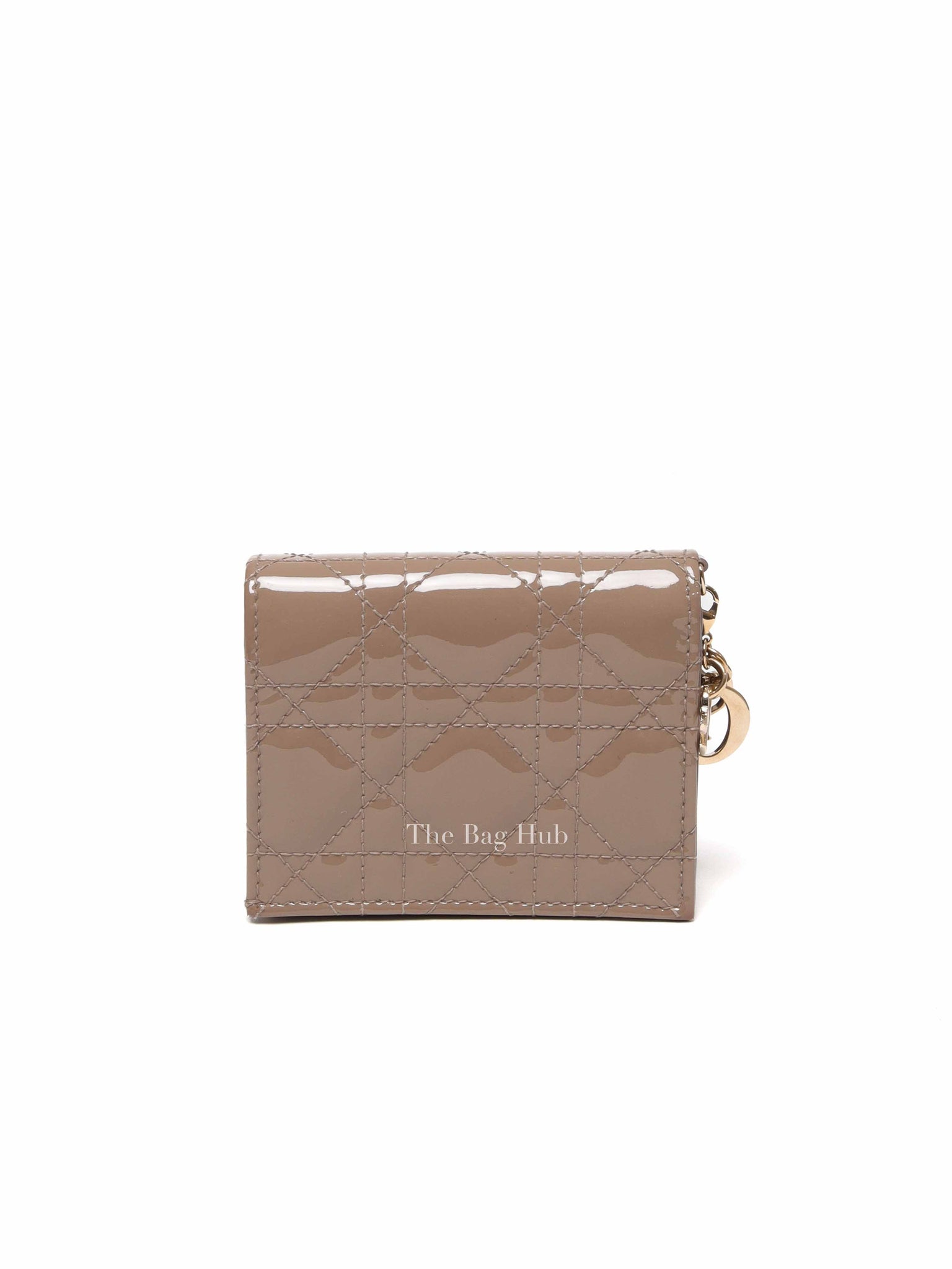 Dior Warm Taupe Patent Cannage Mini Lady Dior Gardenia Wallet