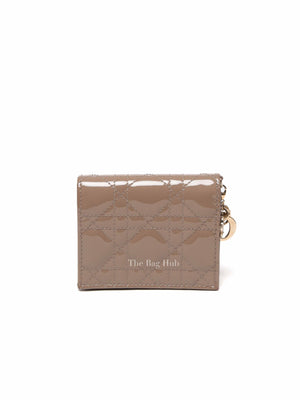 Dior Warm Taupe Patent Cannage Mini Lady Dior Gardenia Wallet