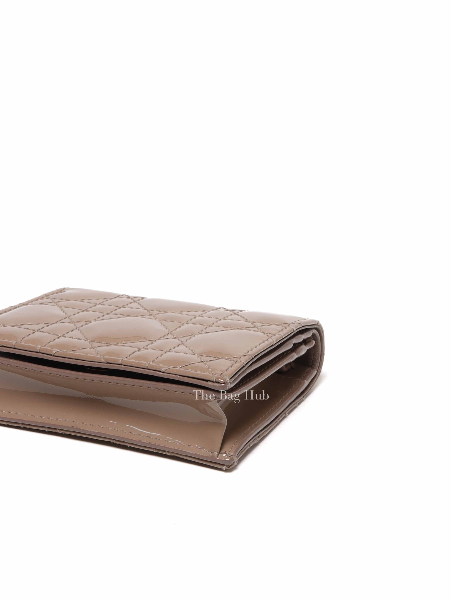 Dior Warm Taupe Patent Cannage Mini Lady Dior Gardenia Wallet
