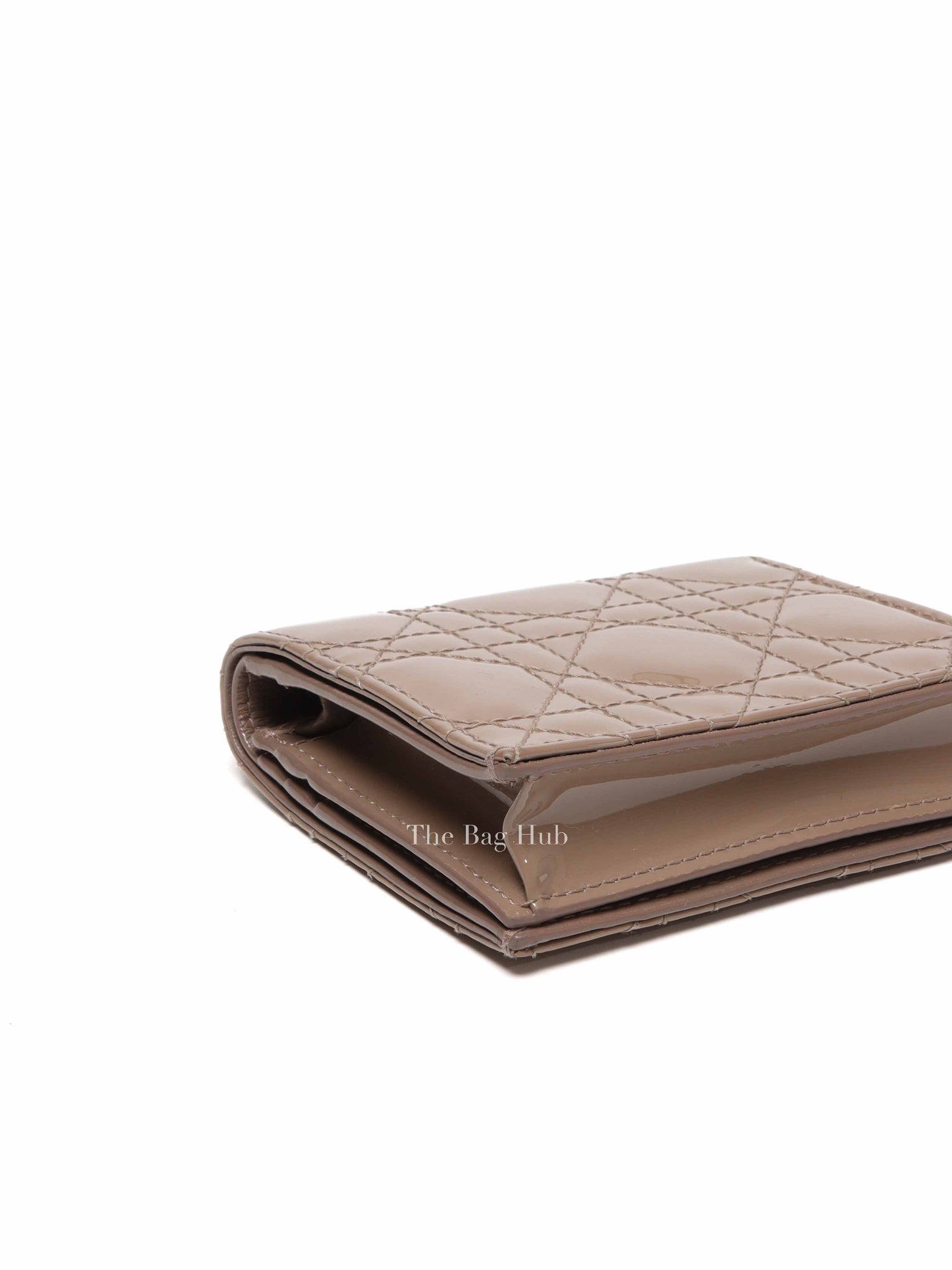 Dior Warm Taupe Patent Cannage Mini Lady Dior Gardenia Wallet