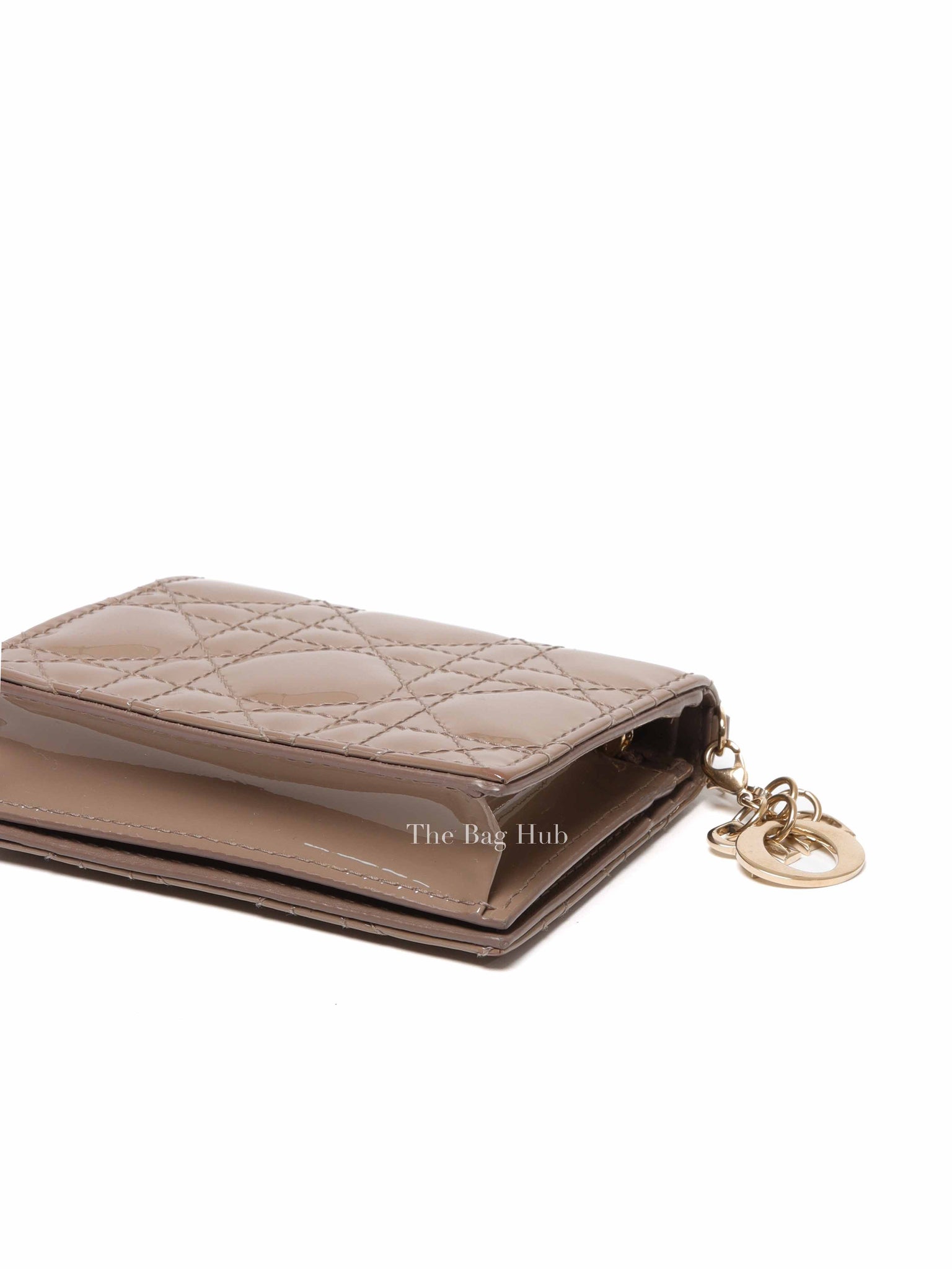 Dior Warm Taupe Patent Cannage Mini Lady Dior Gardenia Wallet
