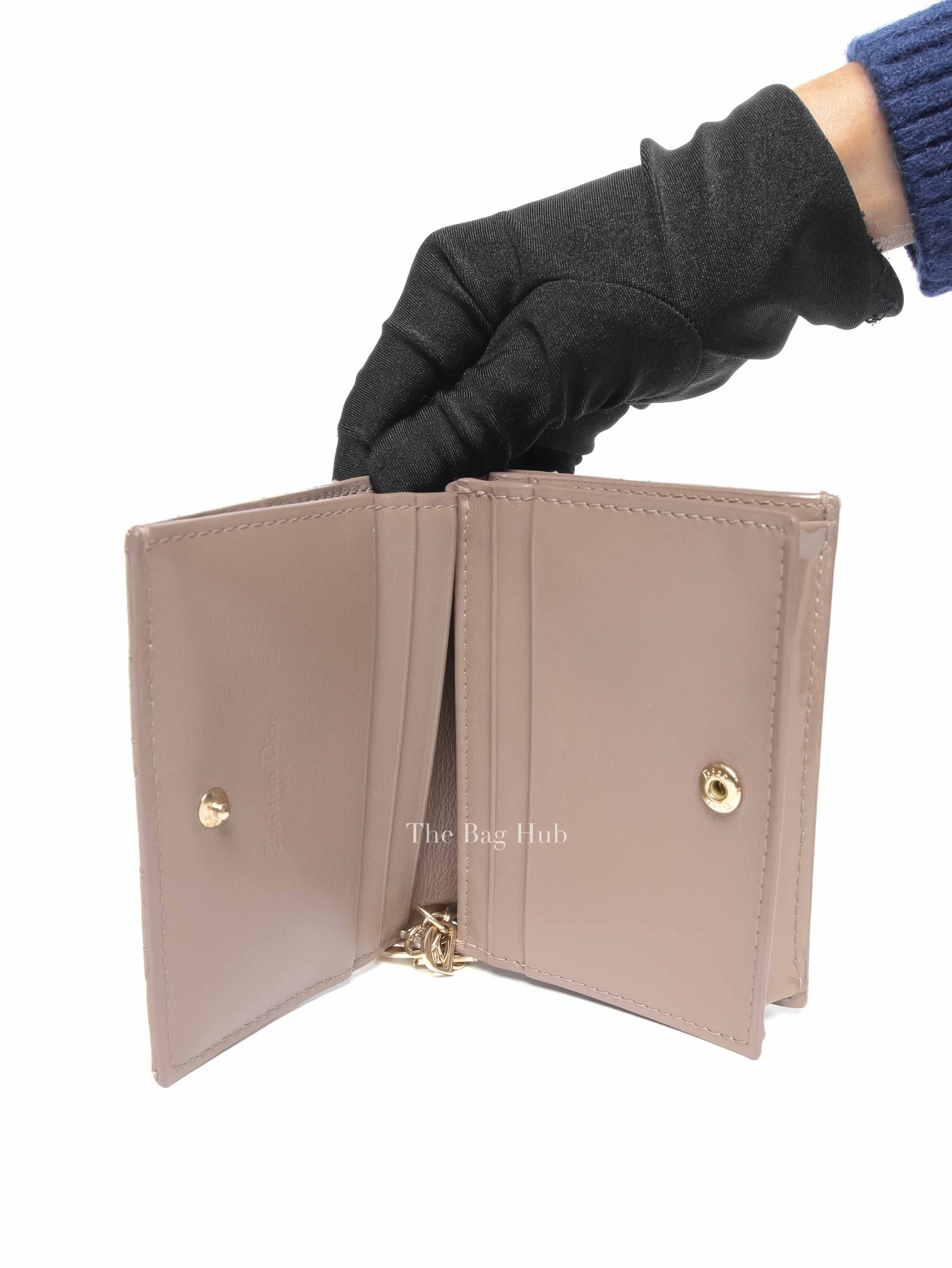 Dior Warm Taupe Patent Cannage Mini Lady Dior Gardenia Wallet
