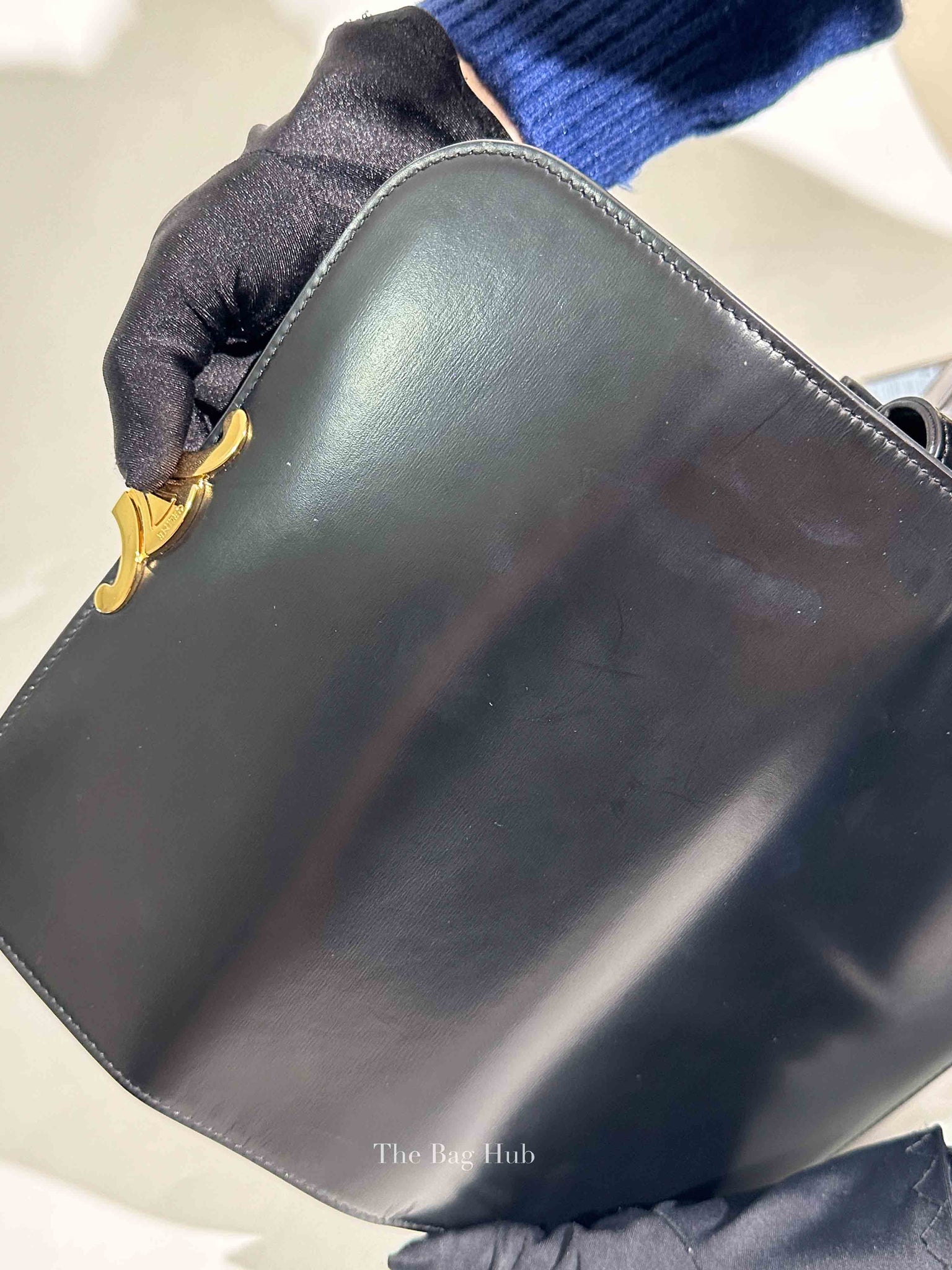 Celine Black Shiny Calfskin Medium Triomphe Shoulder Bag