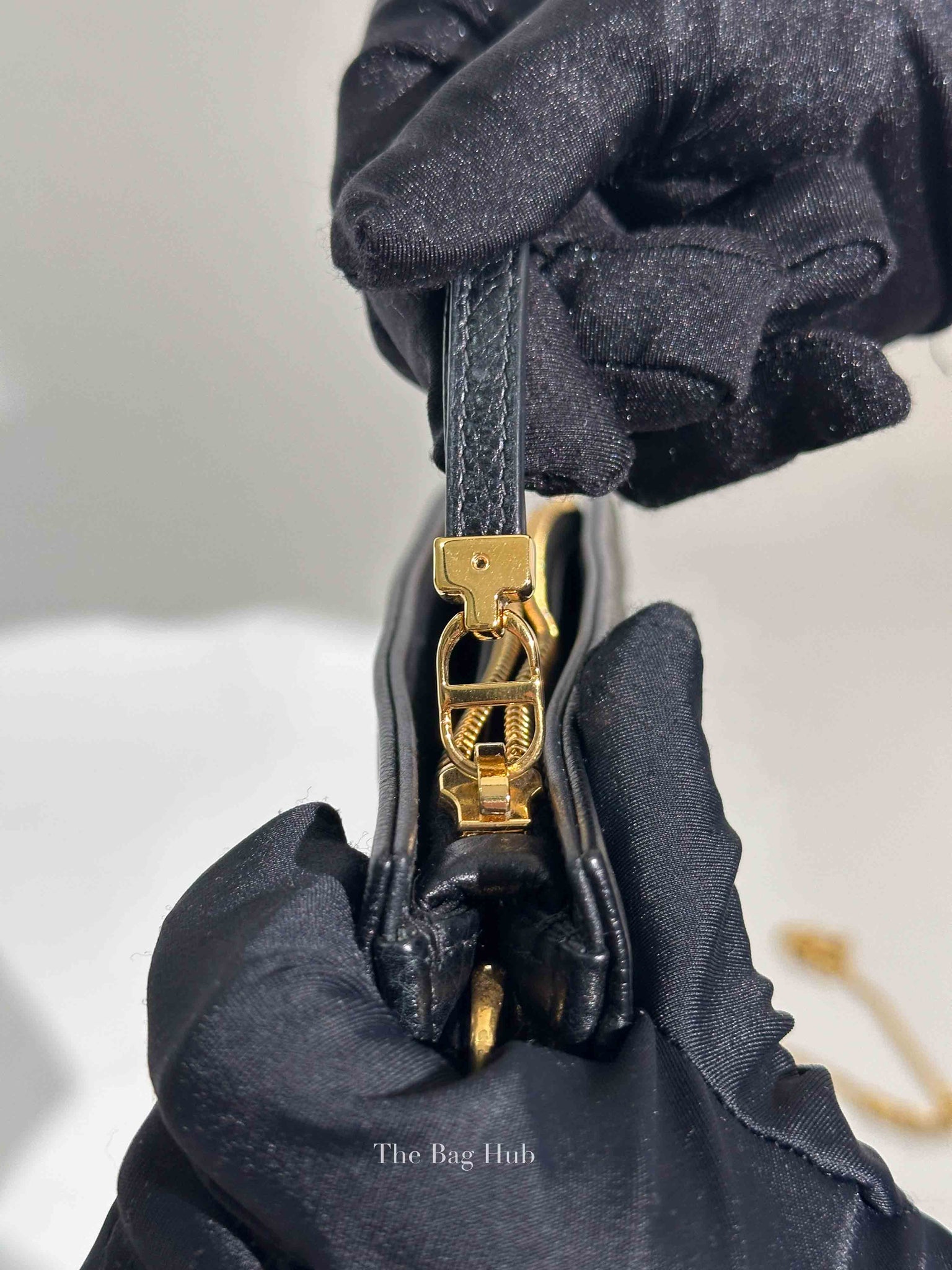 Dior Black Cannage Leather Caro Zipped Chain Pouch