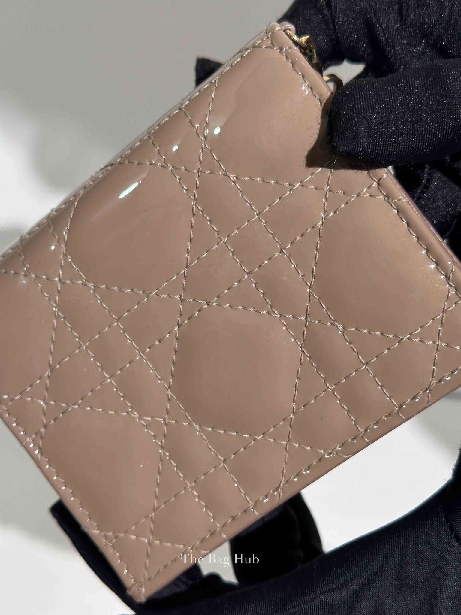 Dior Warm Taupe Patent Cannage Mini Lady Dior Gardenia Wallet