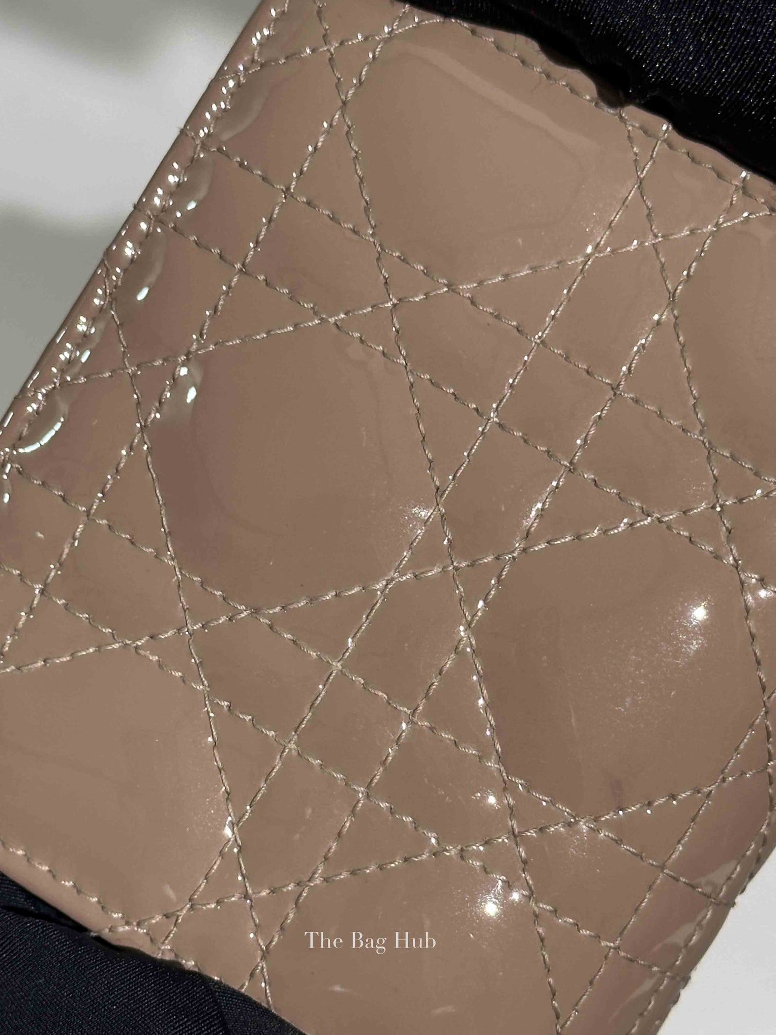 Dior Warm Taupe Patent Cannage Mini Lady Dior Gardenia Wallet