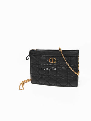 Dior Black Cannage Leather Caro Zipped Chain Pouch