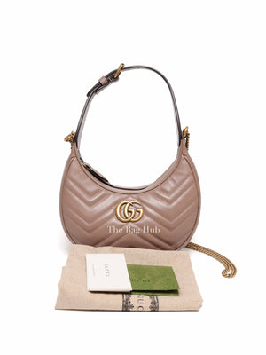 Gucci Dusty Pink Matelasse Chevron Leather GG Marmont Half Moon Mini Bag