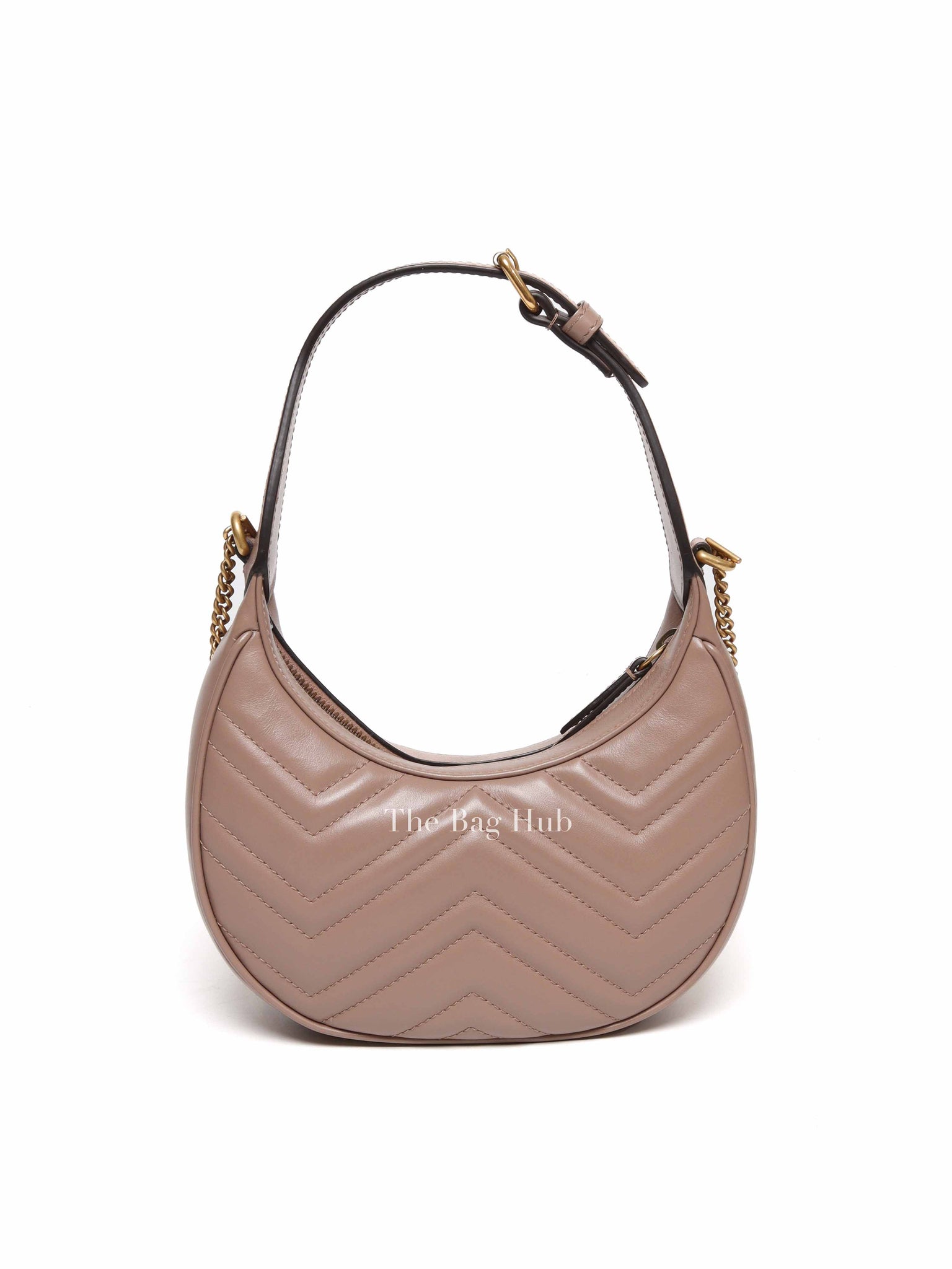 Gucci Dusty Pink Matelasse Chevron Leather GG Marmont Half Moon Mini Bag