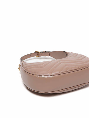 Gucci Dusty Pink Matelasse Chevron Leather GG Marmont Half Moon Mini Bag