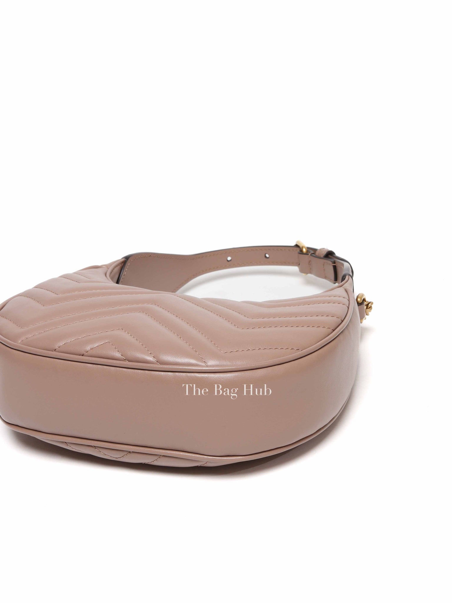 Gucci Dusty Pink Matelasse Chevron Leather GG Marmont Half Moon Mini Bag