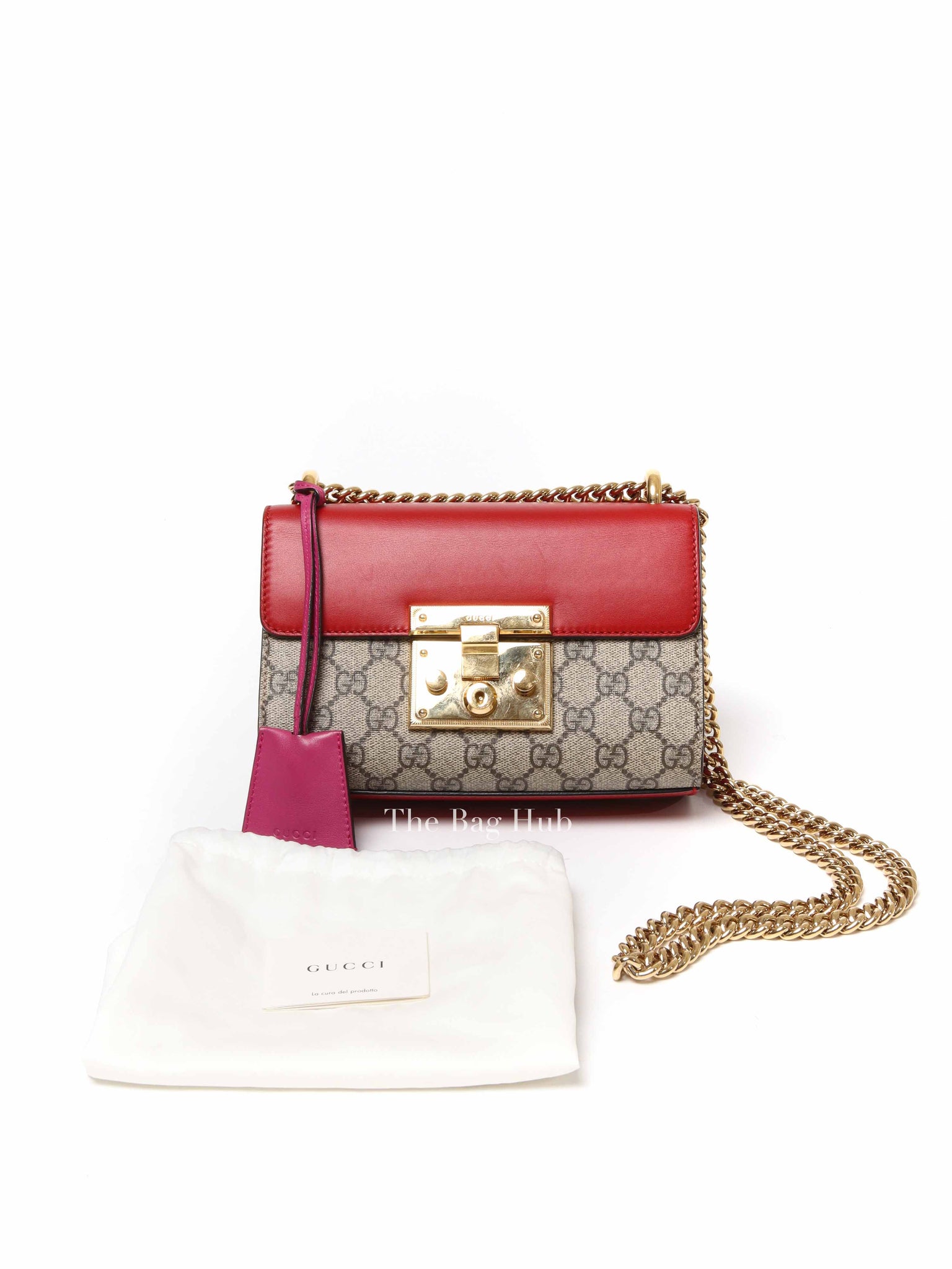 Gucci Beige Hibiscus Red New Rosette GG Supreme Monogram Calfskin Small Padlock Shoulder Bag