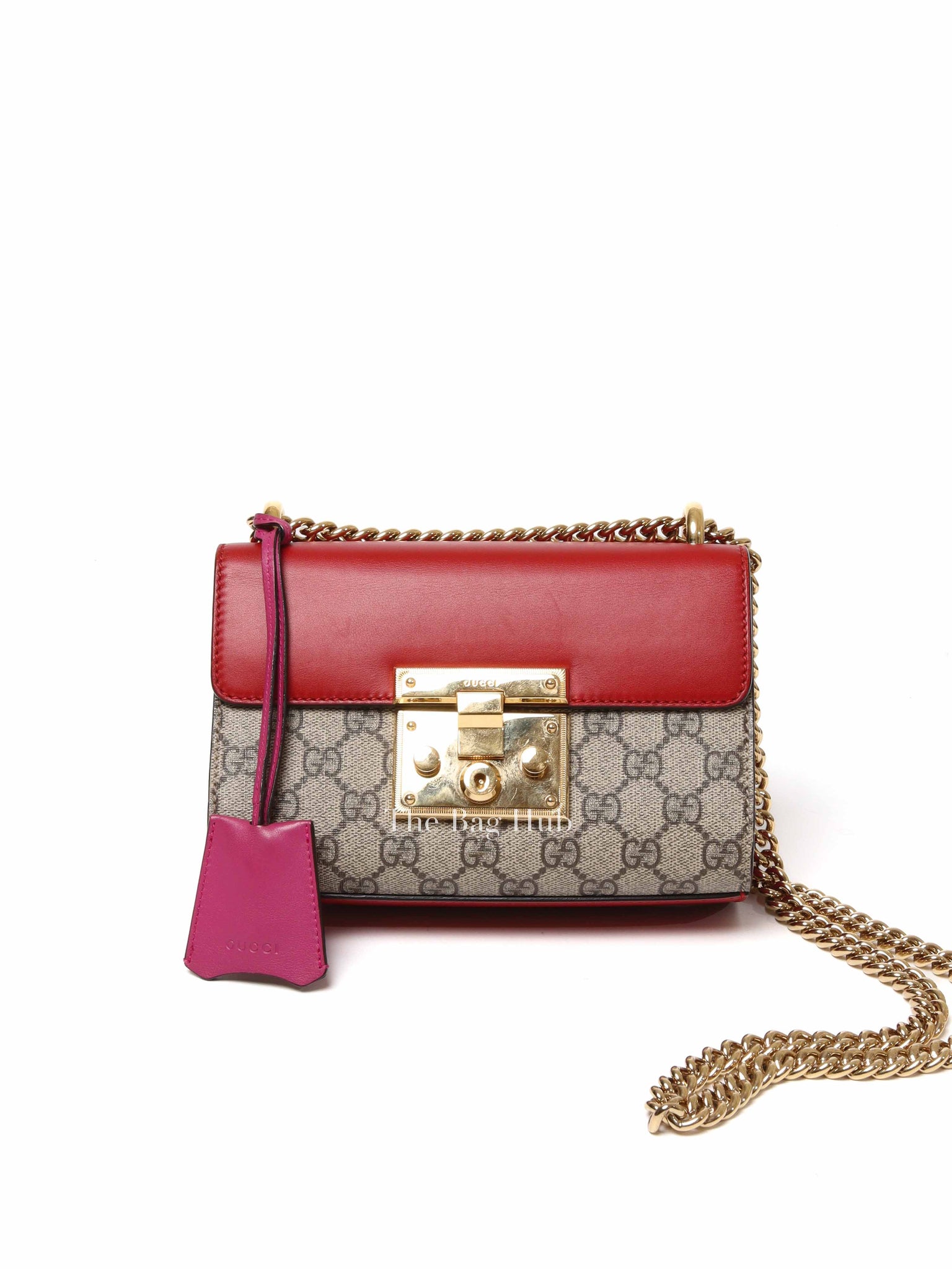Gucci Beige Hibiscus Red New Rosette GG Supreme Monogram Calfskin Small Padlock Shoulder Bag