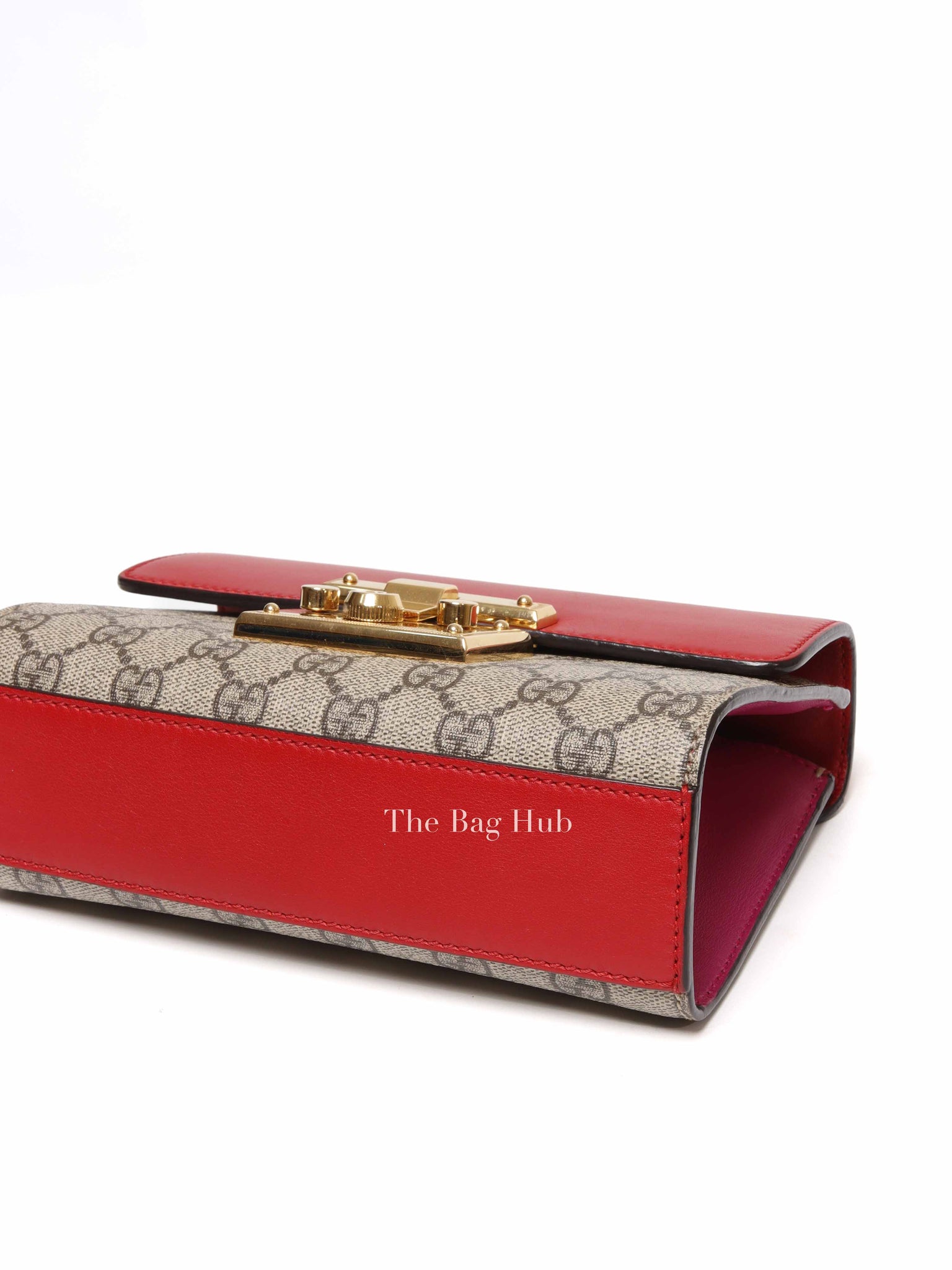 Gucci Beige Hibiscus Red New Rosette GG Supreme Monogram Calfskin Small Padlock Shoulder Bag
