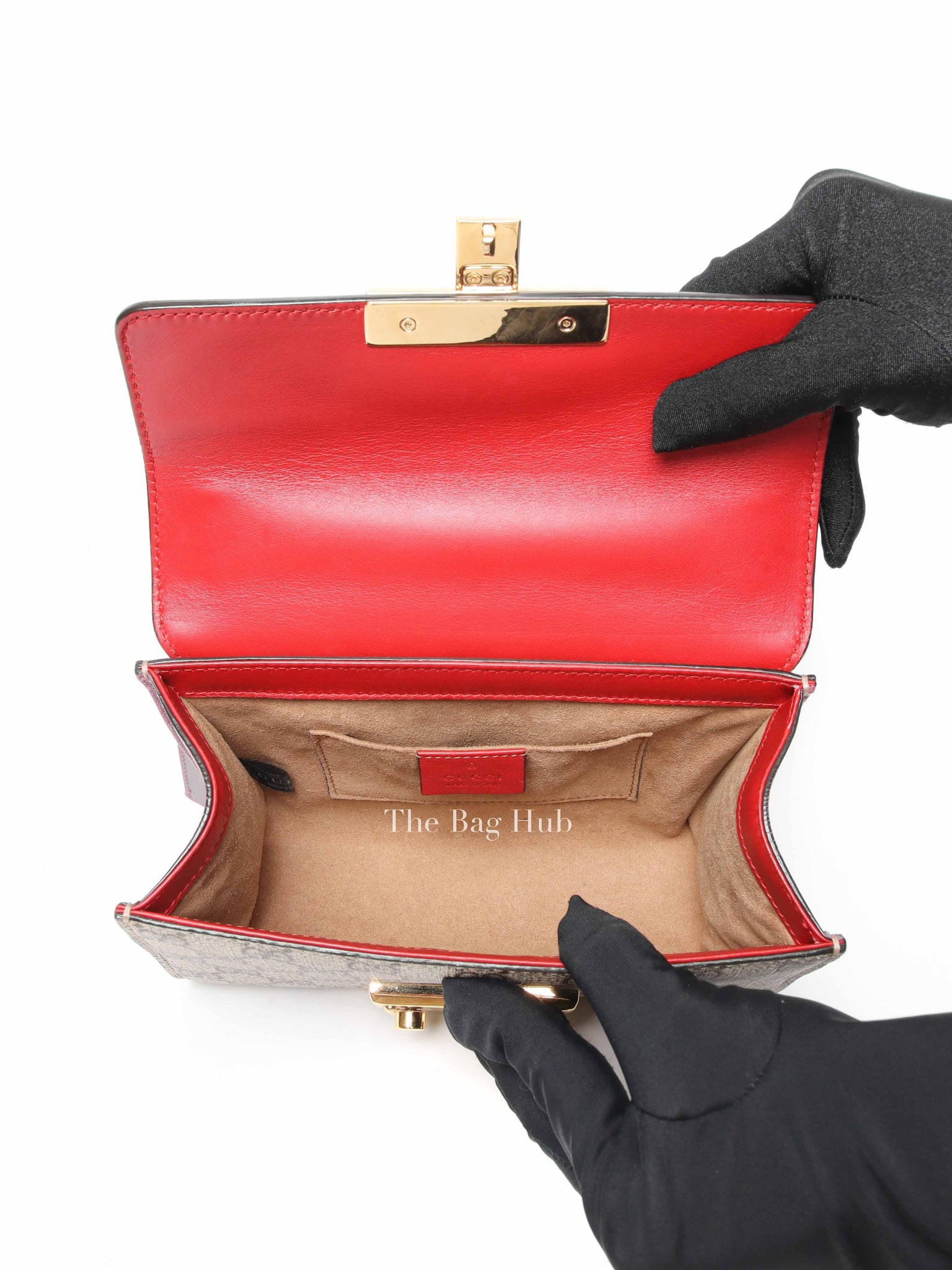 Gucci Beige Hibiscus Red New Rosette GG Supreme Monogram Calfskin Small Padlock Shoulder Bag