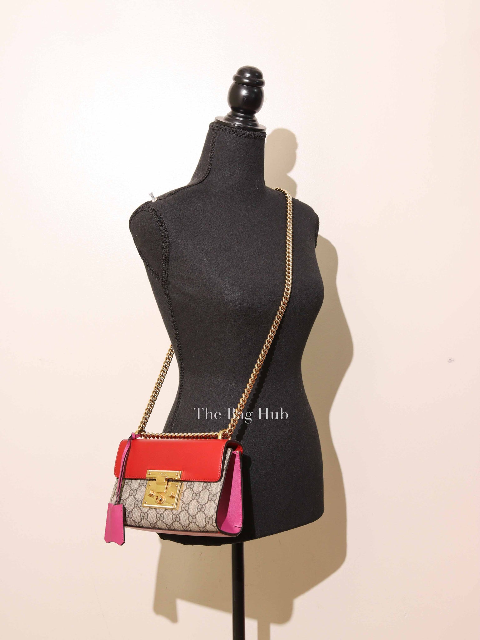 Gucci Beige Hibiscus Red New Rosette GG Supreme Monogram Calfskin Small Padlock Shoulder Bag