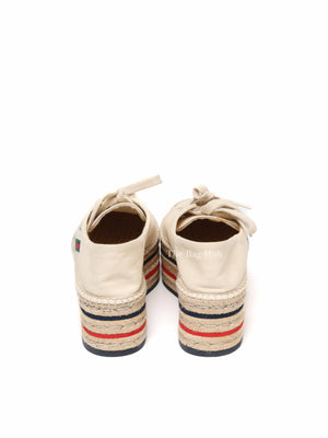 Gucci Beige Canvas Platform Espadrille Lace Up Sneakers Size 36.5
