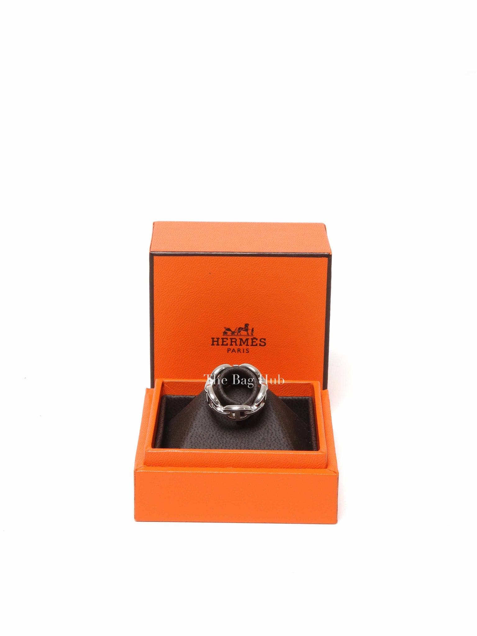 Hermes Silver Chaine D'Ancre Enchainee Small Ring Size 49