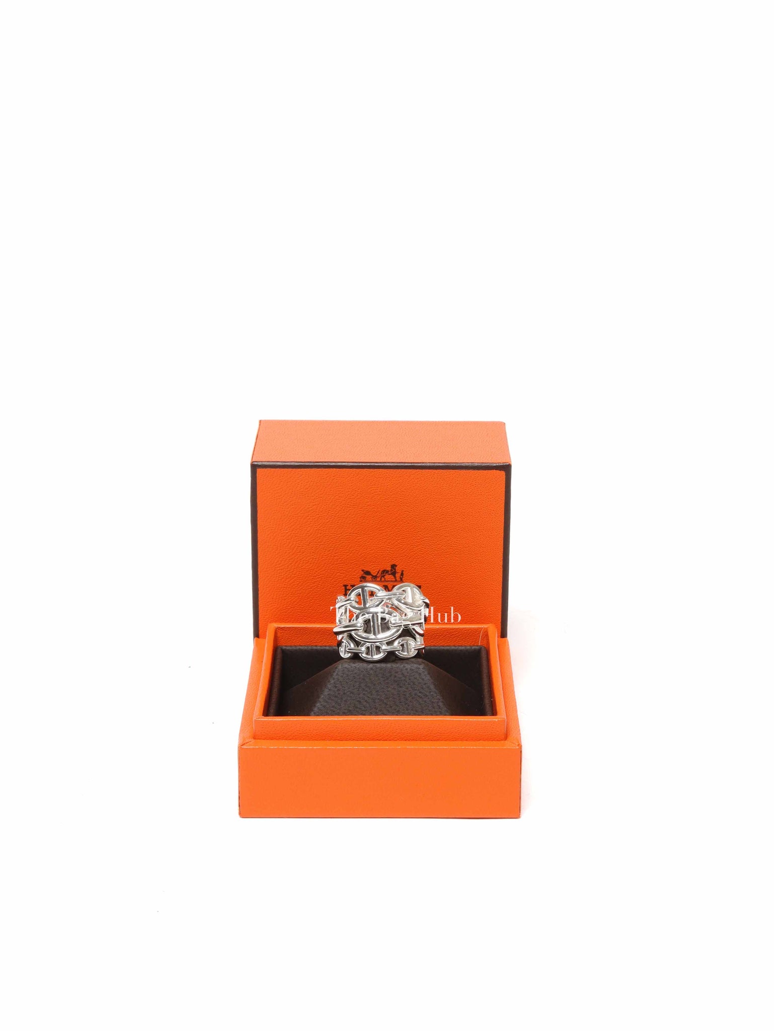 Hermes Silver Chain D'Ancre Enchainee Large Ring Size 53
