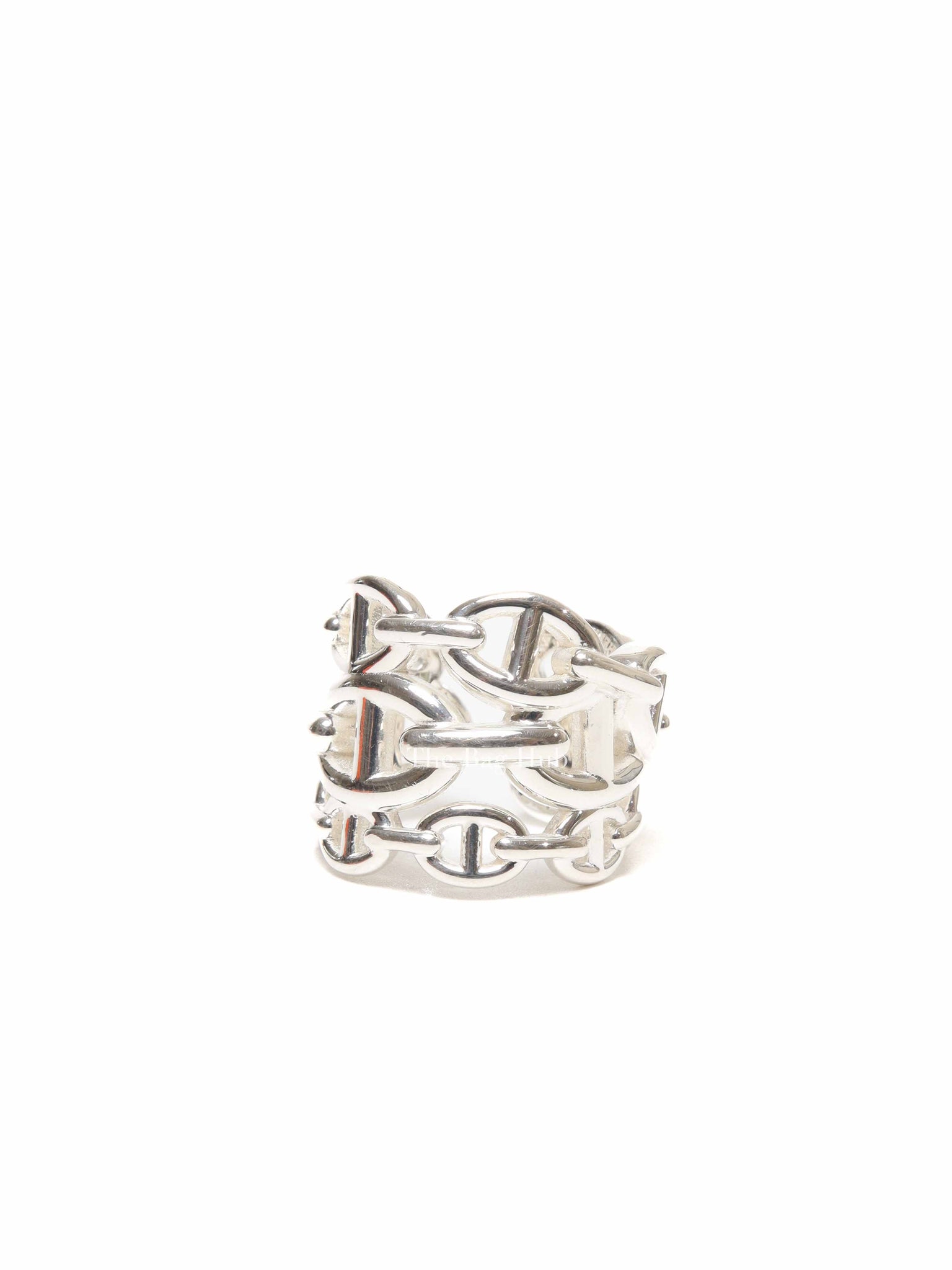 Hermes Silver Chain D'Ancre Enchainee Large Ring Size 53