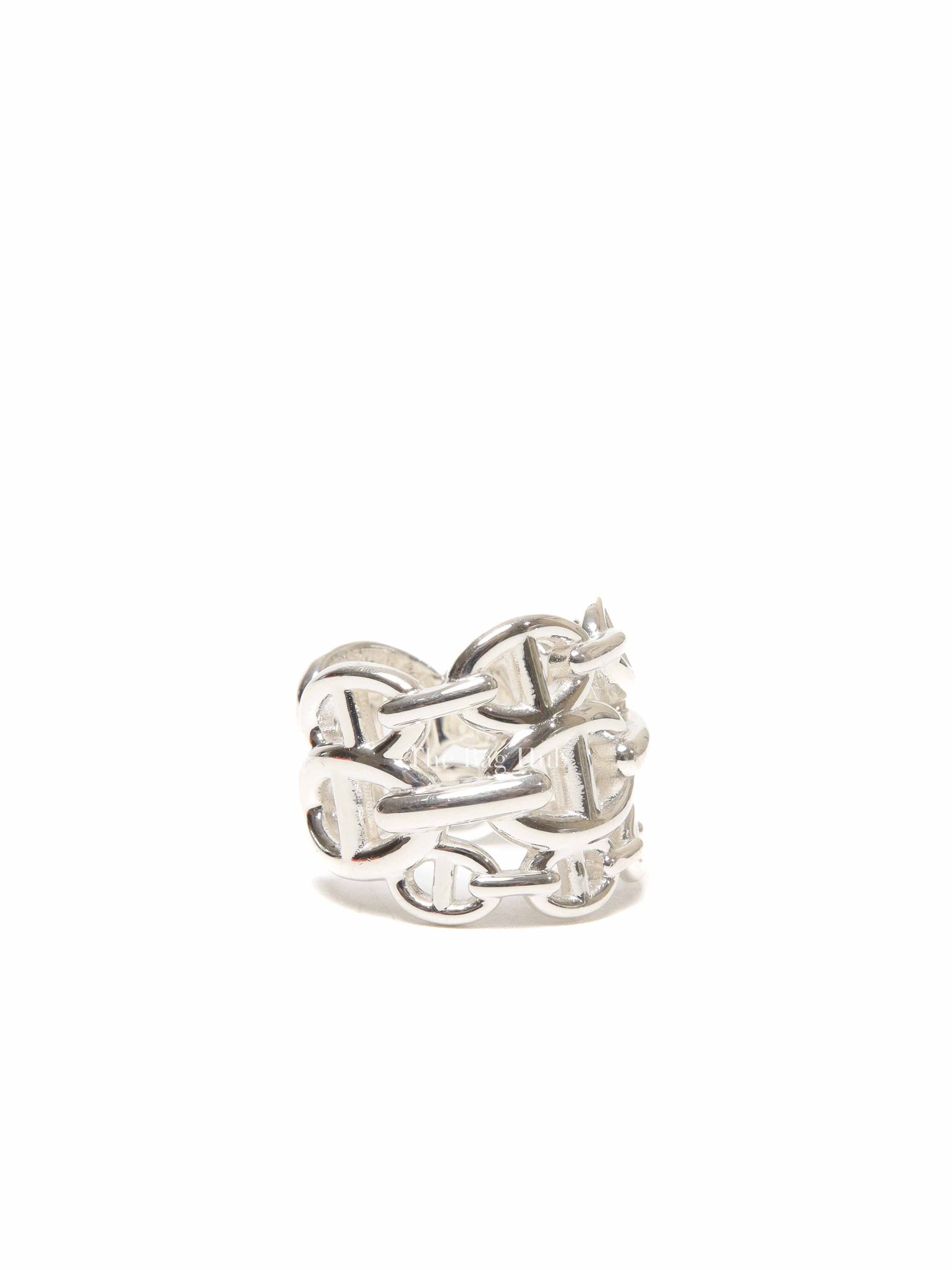 Hermes Silver Chain D'Ancre Enchainee Large Ring Size 53