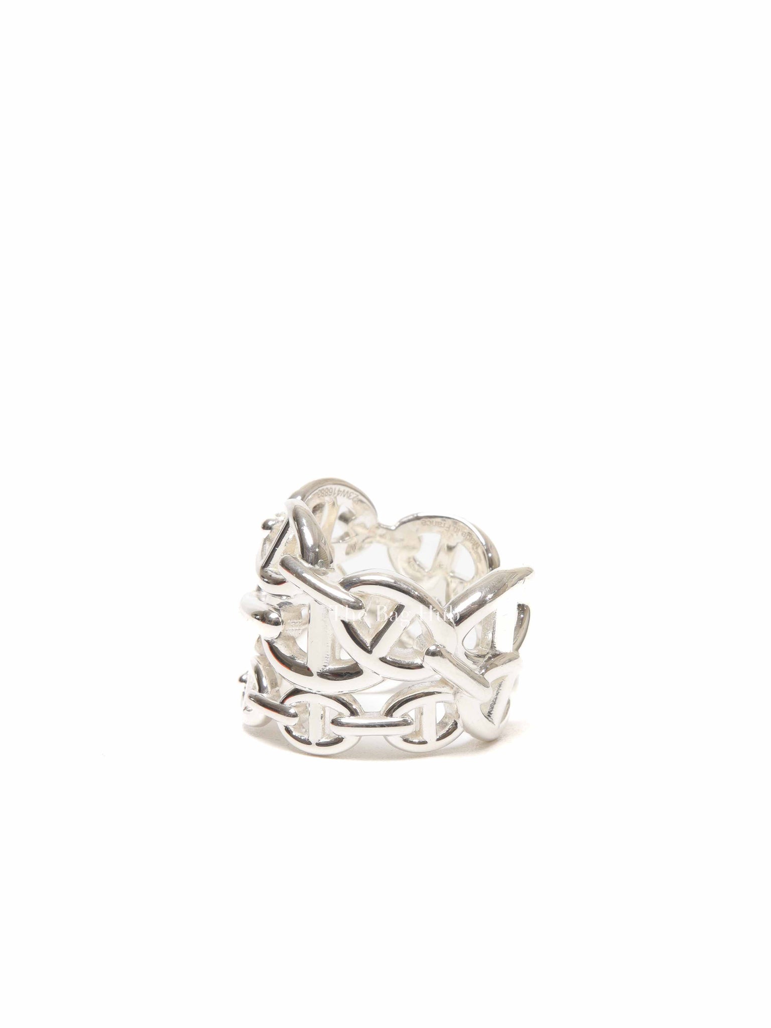 Hermes Silver Chain D'Ancre Enchainee Large Ring Size 53