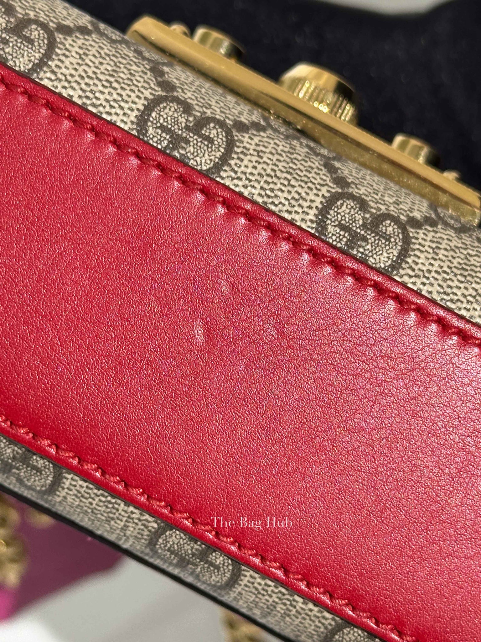 Gucci Beige Hibiscus Red New Rosette GG Supreme Monogram Calfskin Small Padlock Shoulder Bag