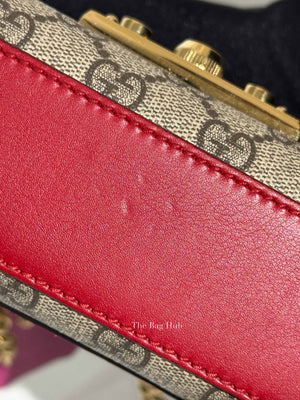 Gucci Beige Hibiscus Red New Rosette GG Supreme Monogram Calfskin Small Padlock Shoulder Bag