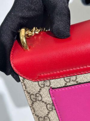 Gucci Beige Hibiscus Red New Rosette GG Supreme Monogram Calfskin Small Padlock Shoulder Bag